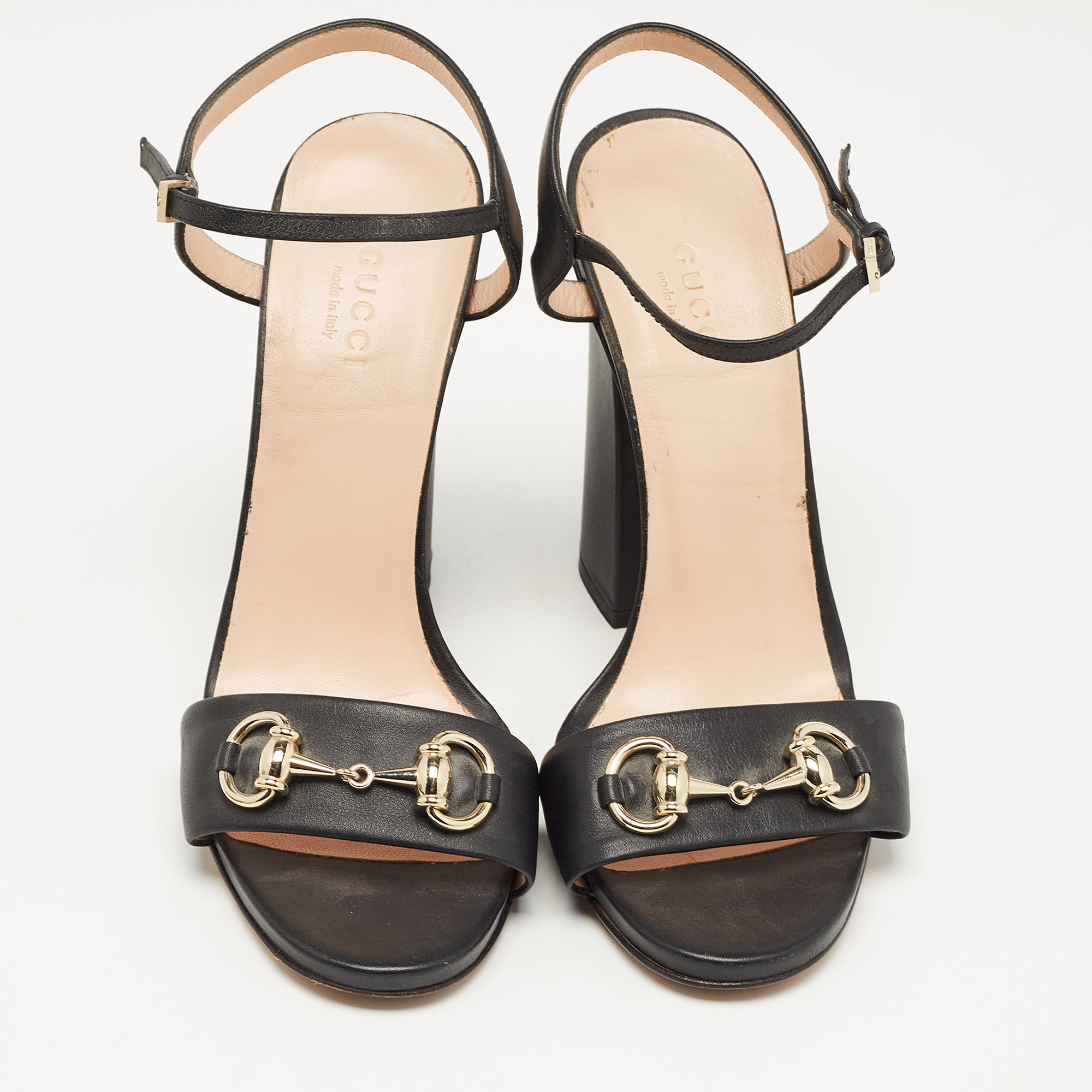 Gucci Black Leather Claudie Ankle Strap Sandals Size 37.5