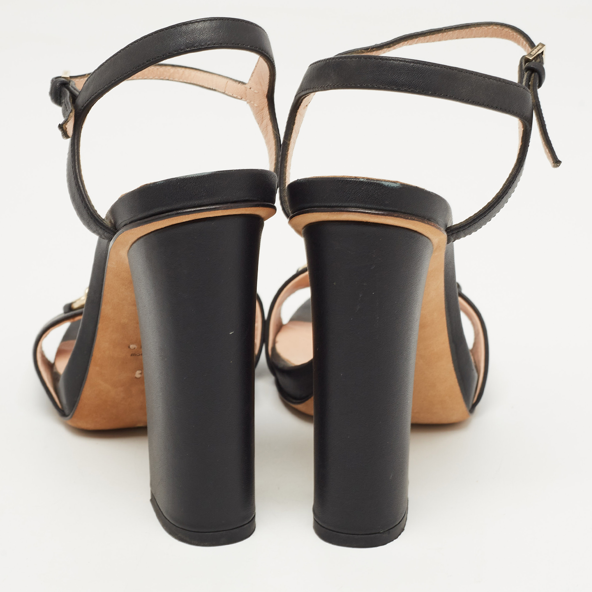 Gucci Black Leather Claudie Ankle Strap Sandals Size 37.5