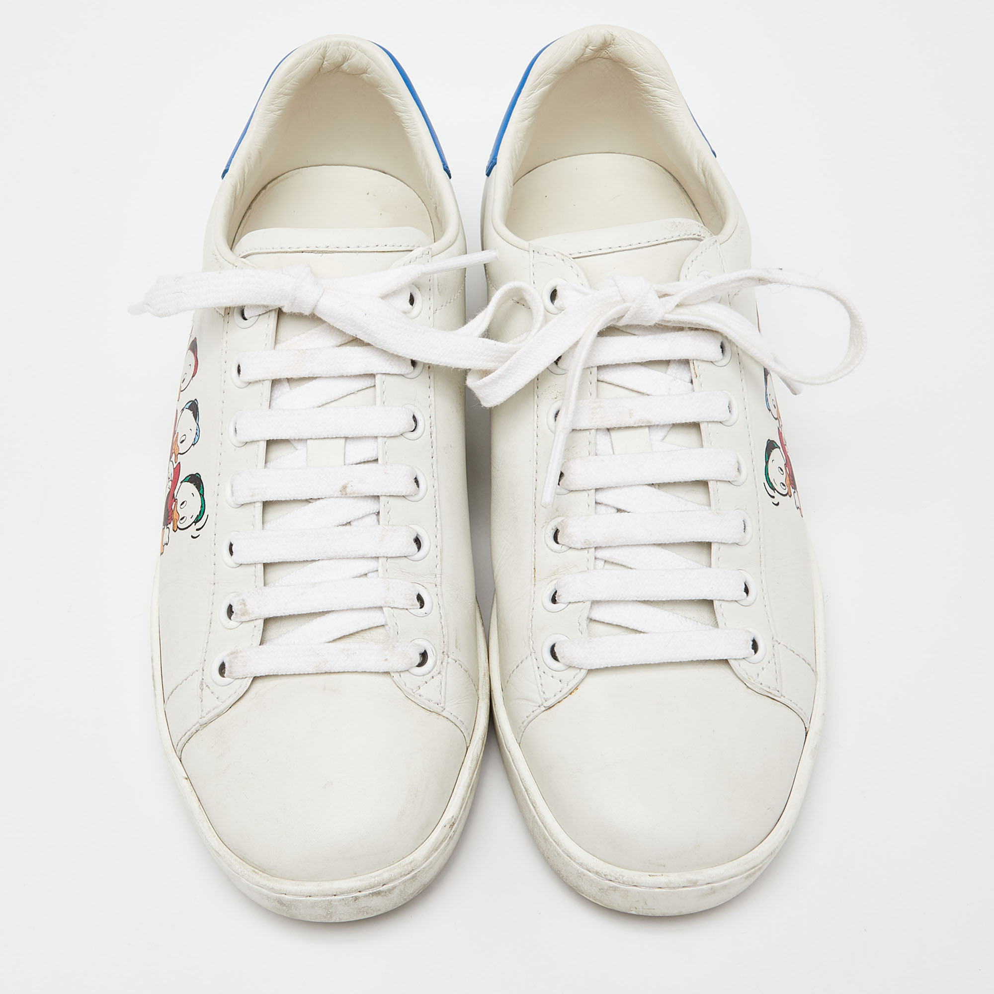 Gucci X Disney White/Blue Leather Huey, Dewey And Louie Ace Sneakers Size 36