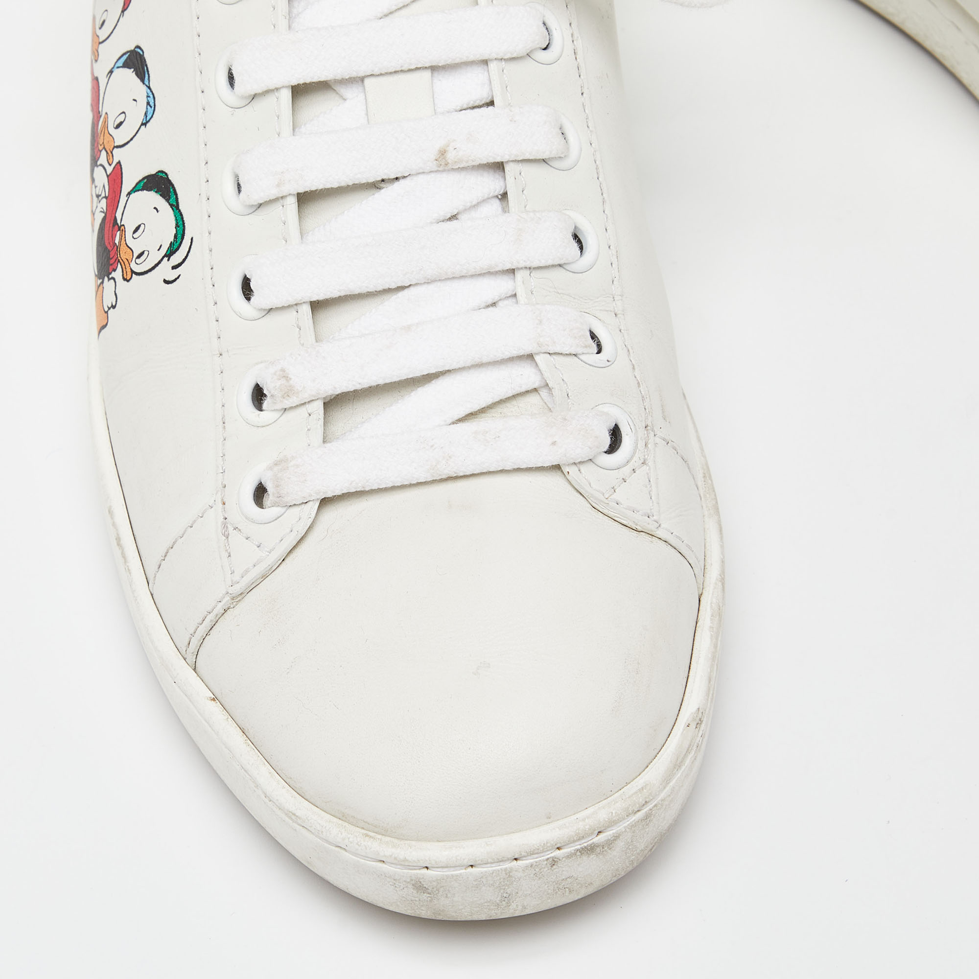 Gucci X Disney White/Blue Leather Huey, Dewey And Louie Ace Sneakers Size 36