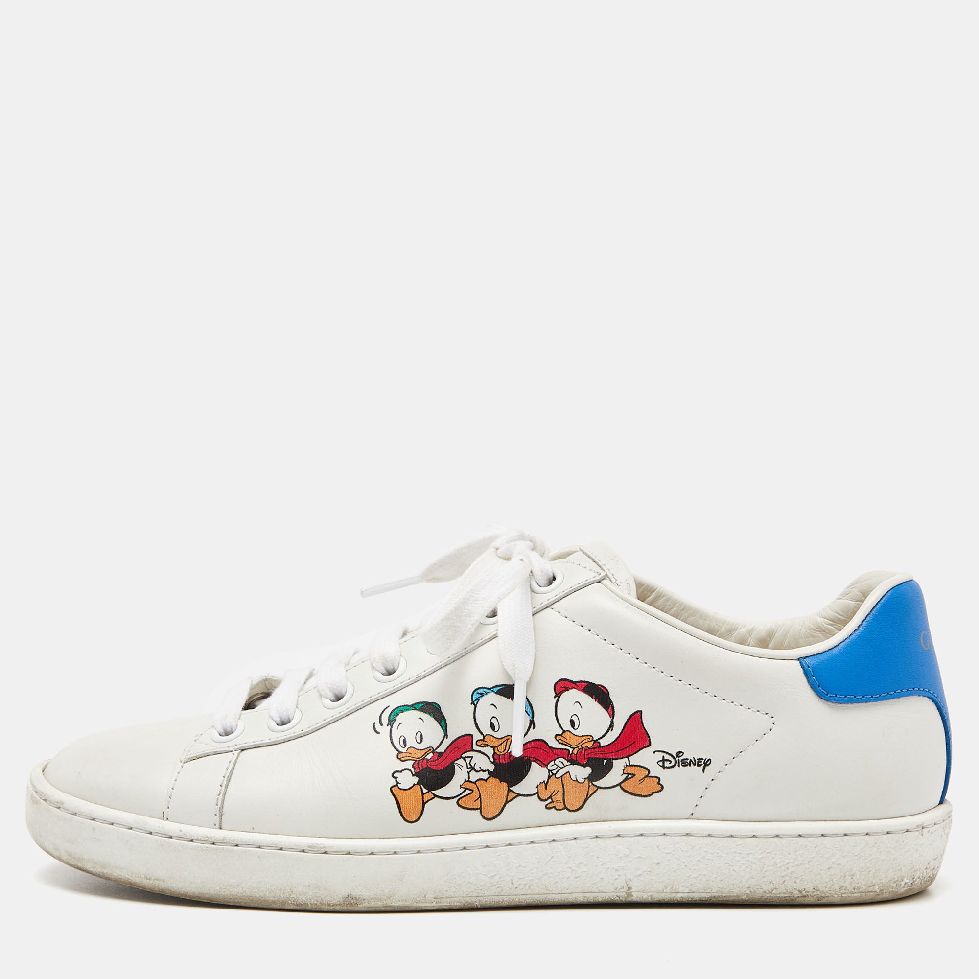 Gucci x disney white/blue leather huey, dewey and louie ace sneakers size 36