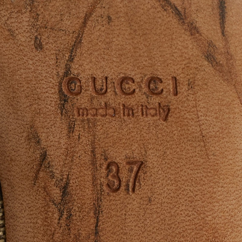 Gucci Brown/Beige GG Canvas GG Logo Peep Toe Block Heel Pumps Size 37