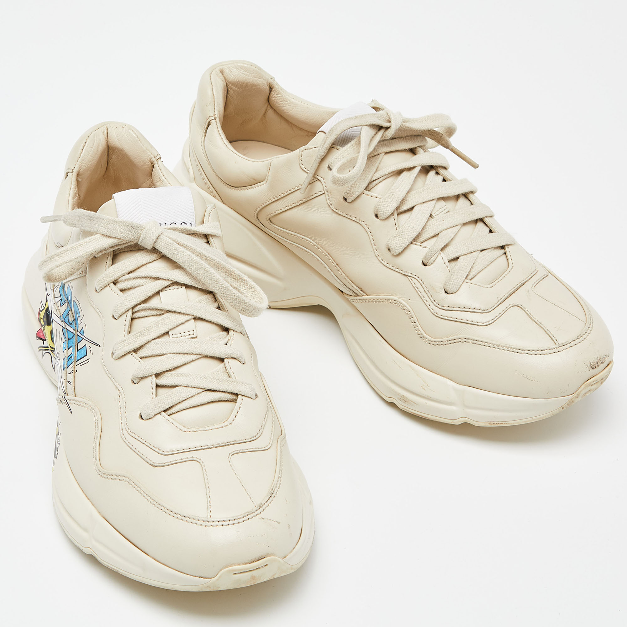 Gucci X Disney Donald Duck Cream Leather Rhyton Sneakers Size 38