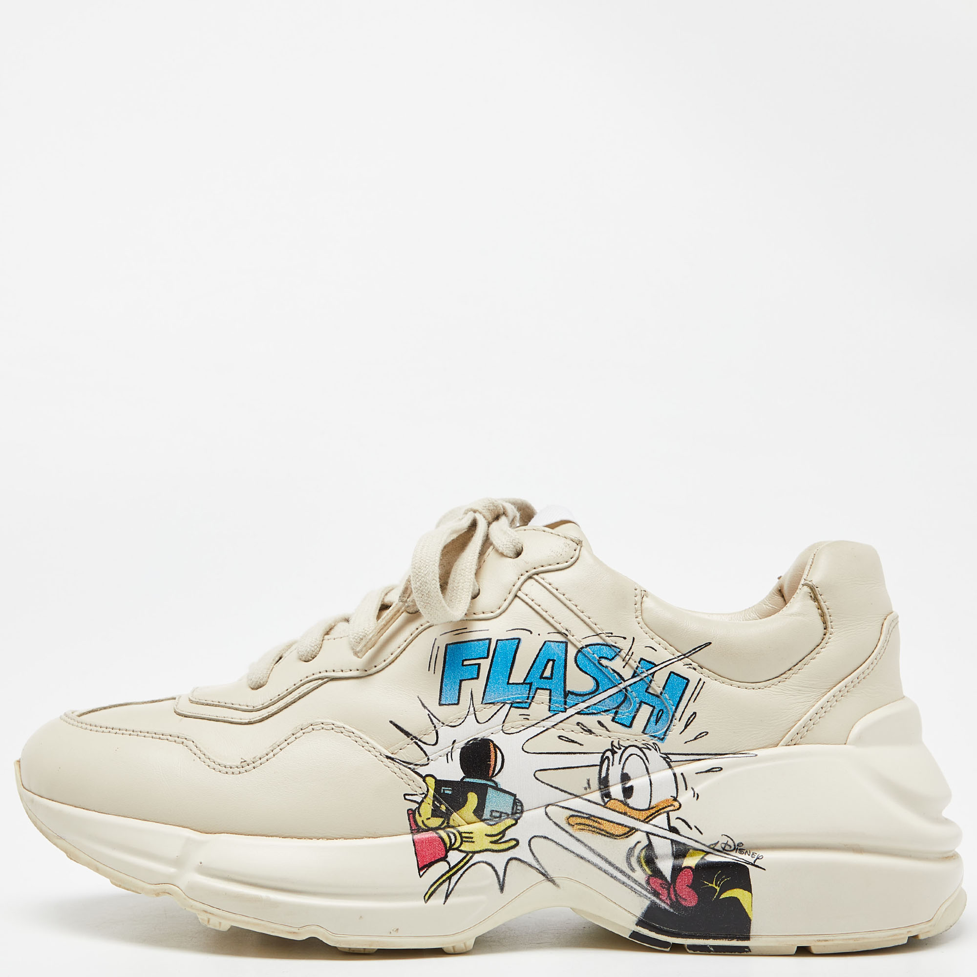 Gucci x disney donald duck cream leather rhyton sneakers size 38