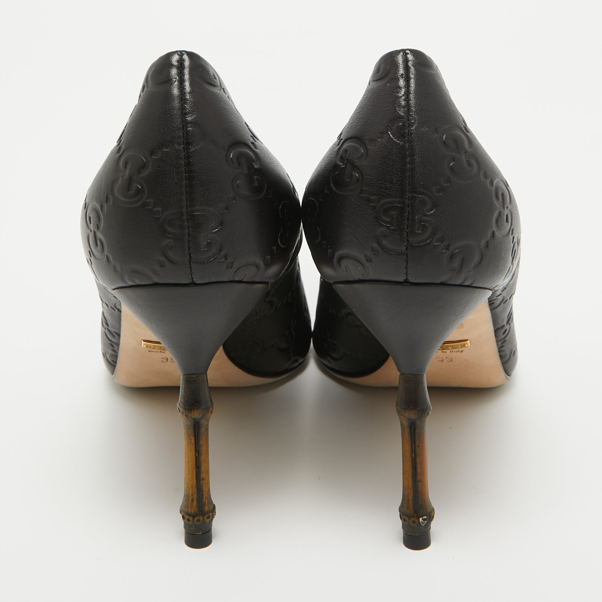 Gucci Black Guccissima Leather Kristen Bamboo Heel Pumps Size 39