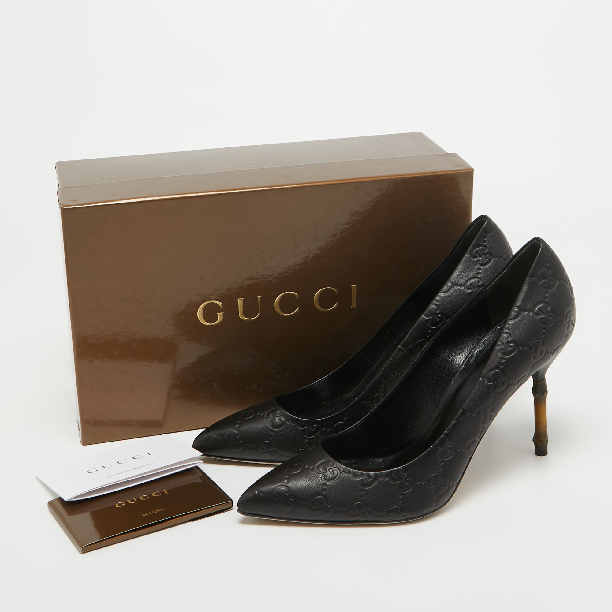 Gucci Black Guccissima Leather Kristen Bamboo Heel Pumps Size 39