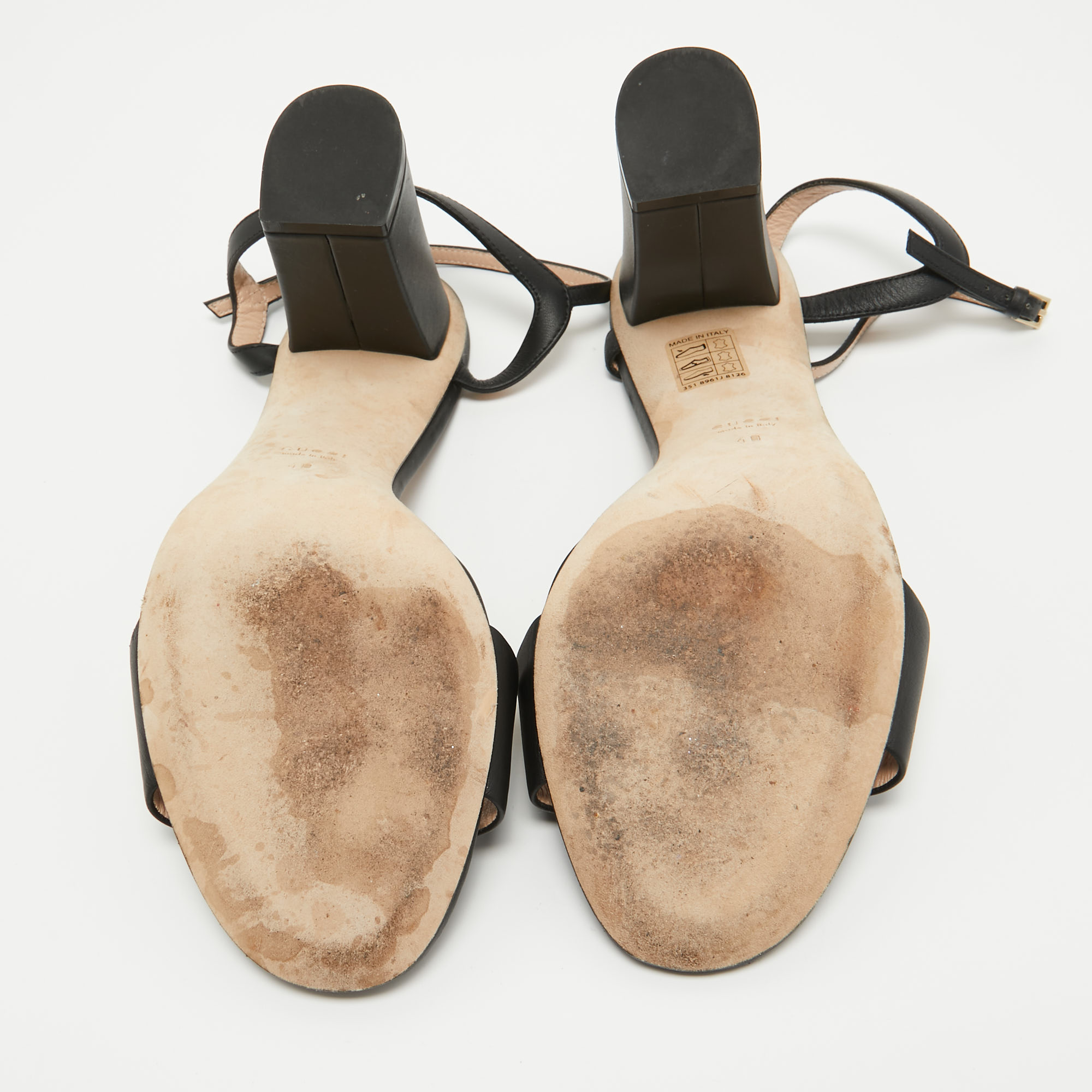 Gucci Black Leather Horsebit Ankle Strap Sandals Size 40