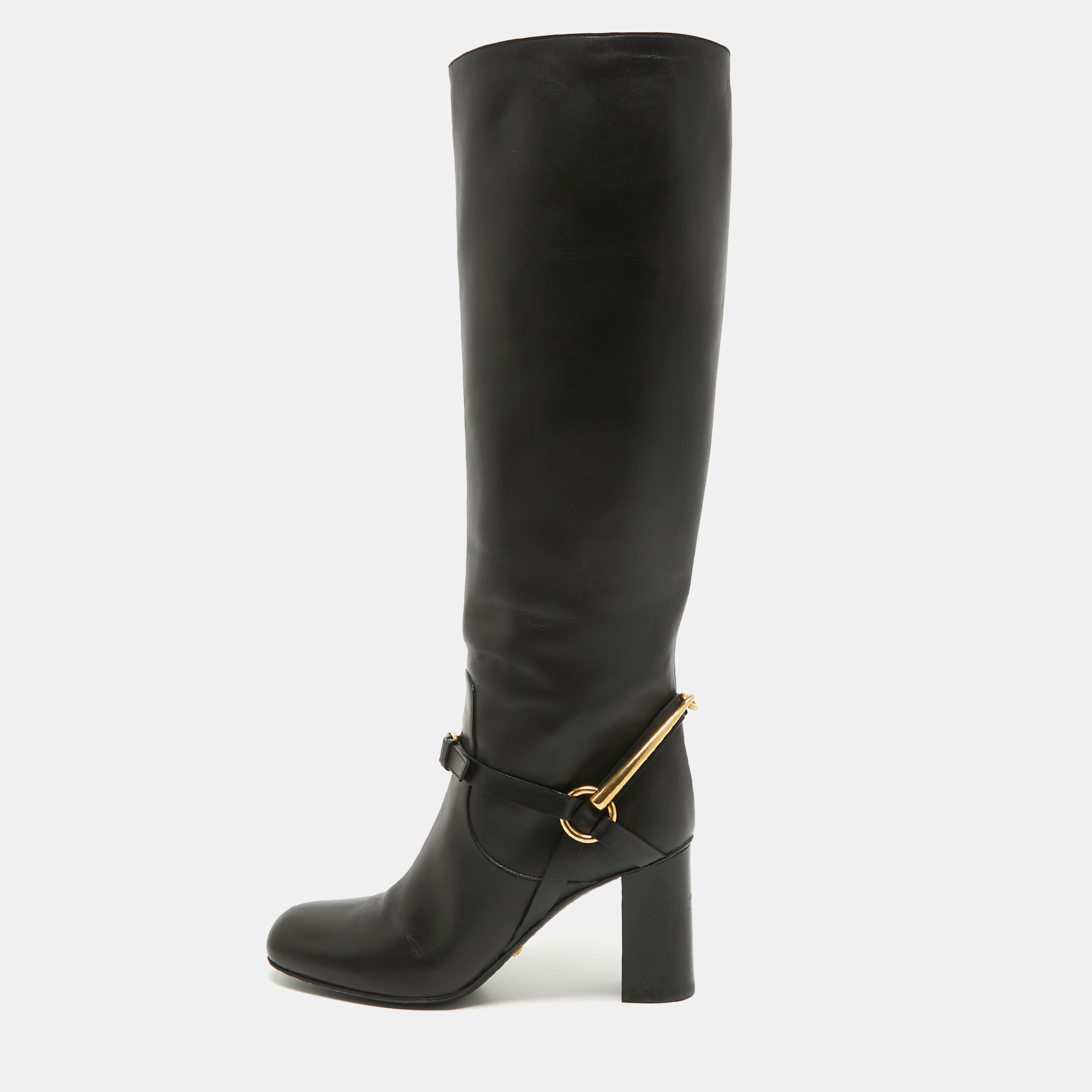 Gucci Black Leather Horsebit Knee Length Boots Size 36.5