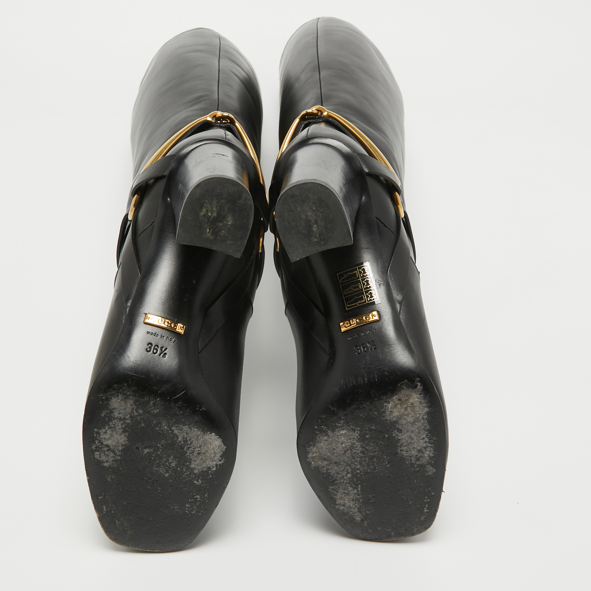 Gucci Black Leather Horsebit Knee Length Boots Size 36.5