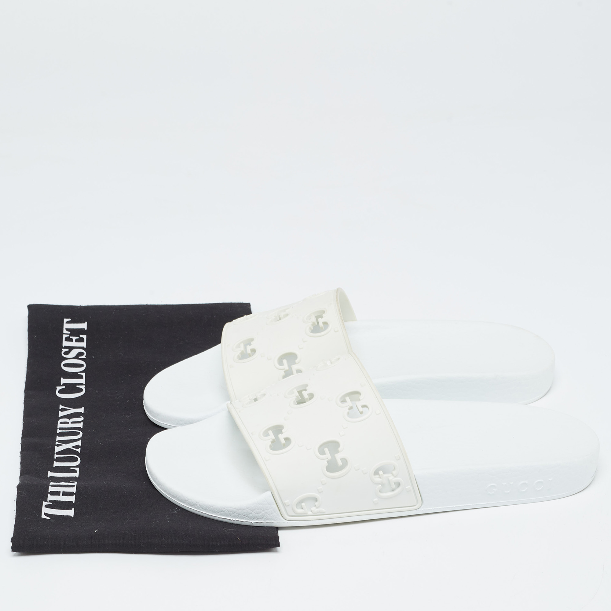 Gucci White Rubber Flat Slides Size 39