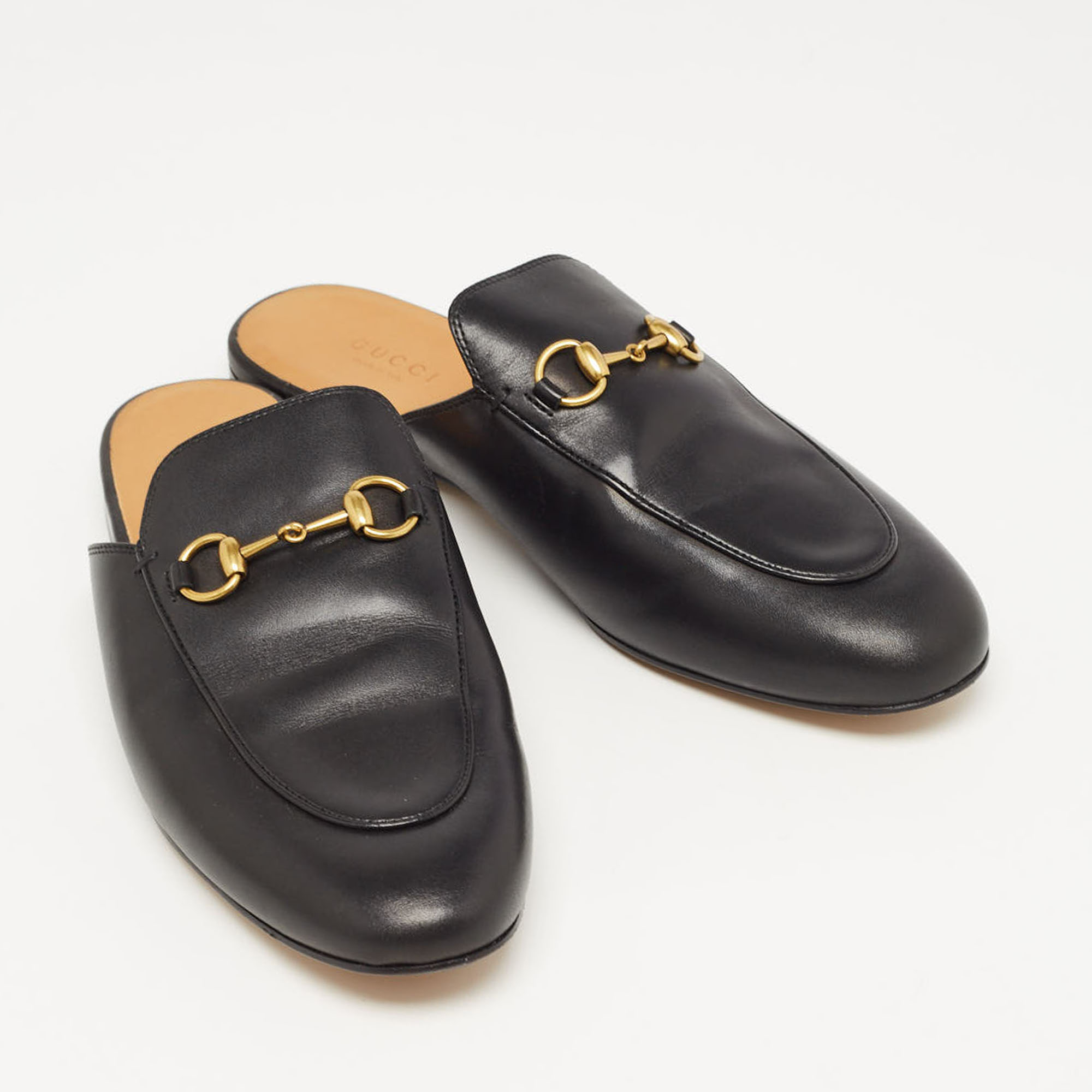 Gucci Black Leather Princetown Flat Mules Size 40