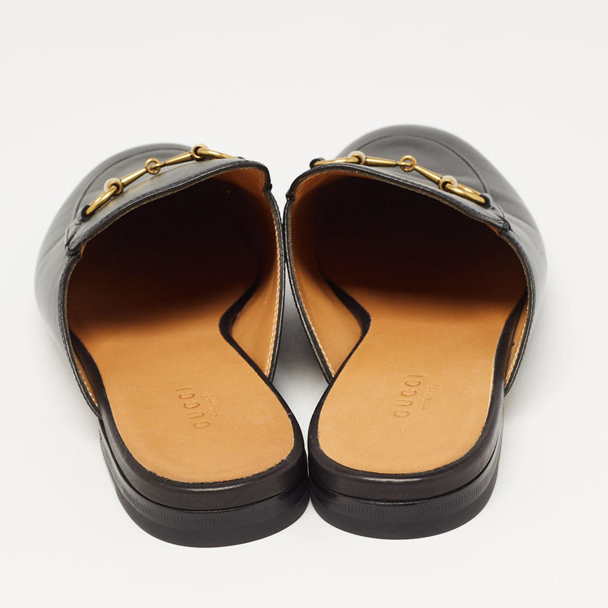 Gucci Black Leather Princetown Flat Mules Size 40