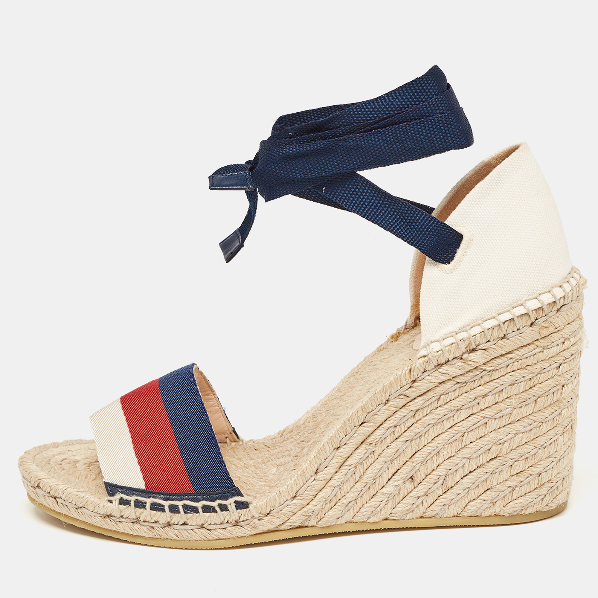 Gucci Multicolor Canvas Lilibeth Sylvie Web Wedge Sandals Size 40