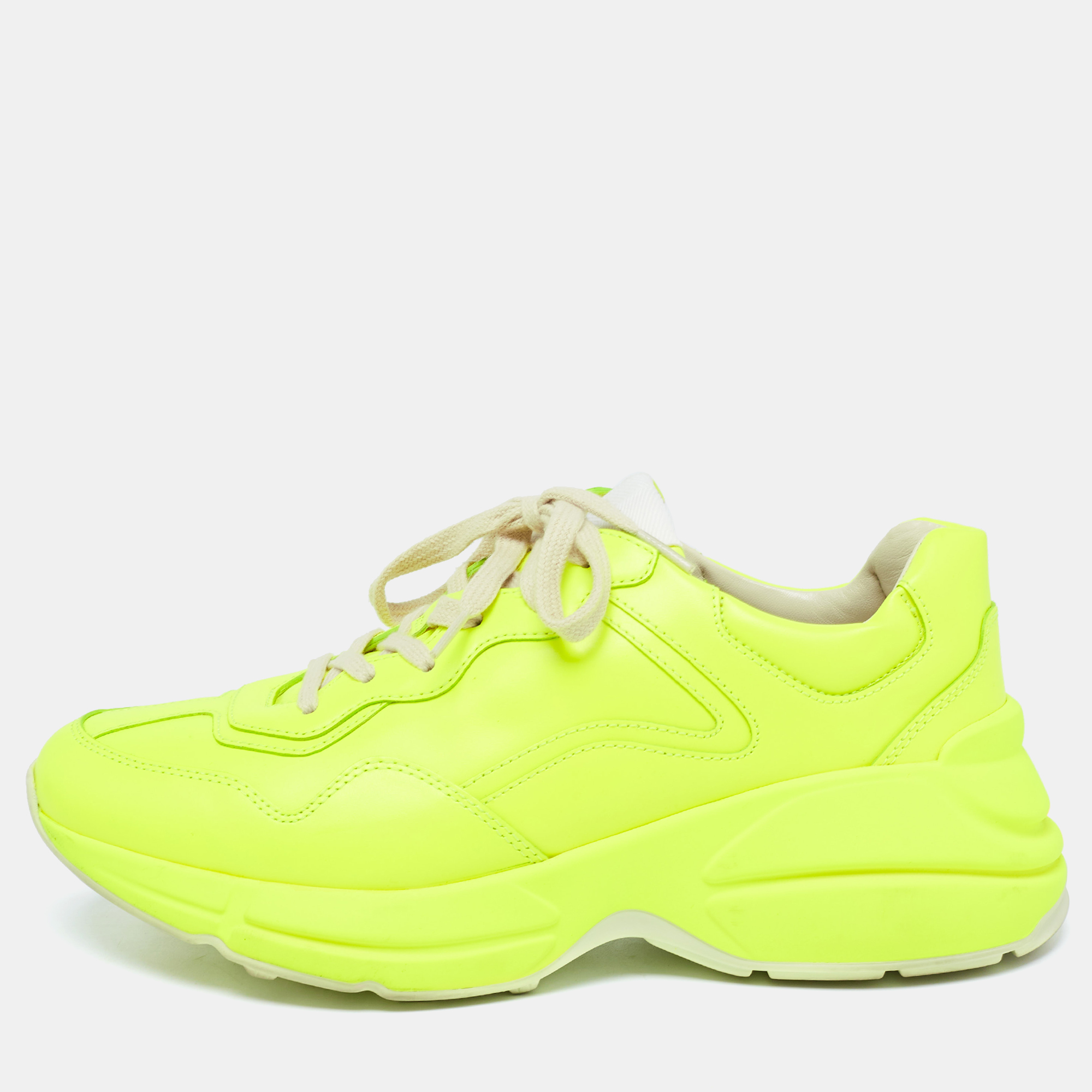 Gucci neon yellow leather rhyton sneakers size 39