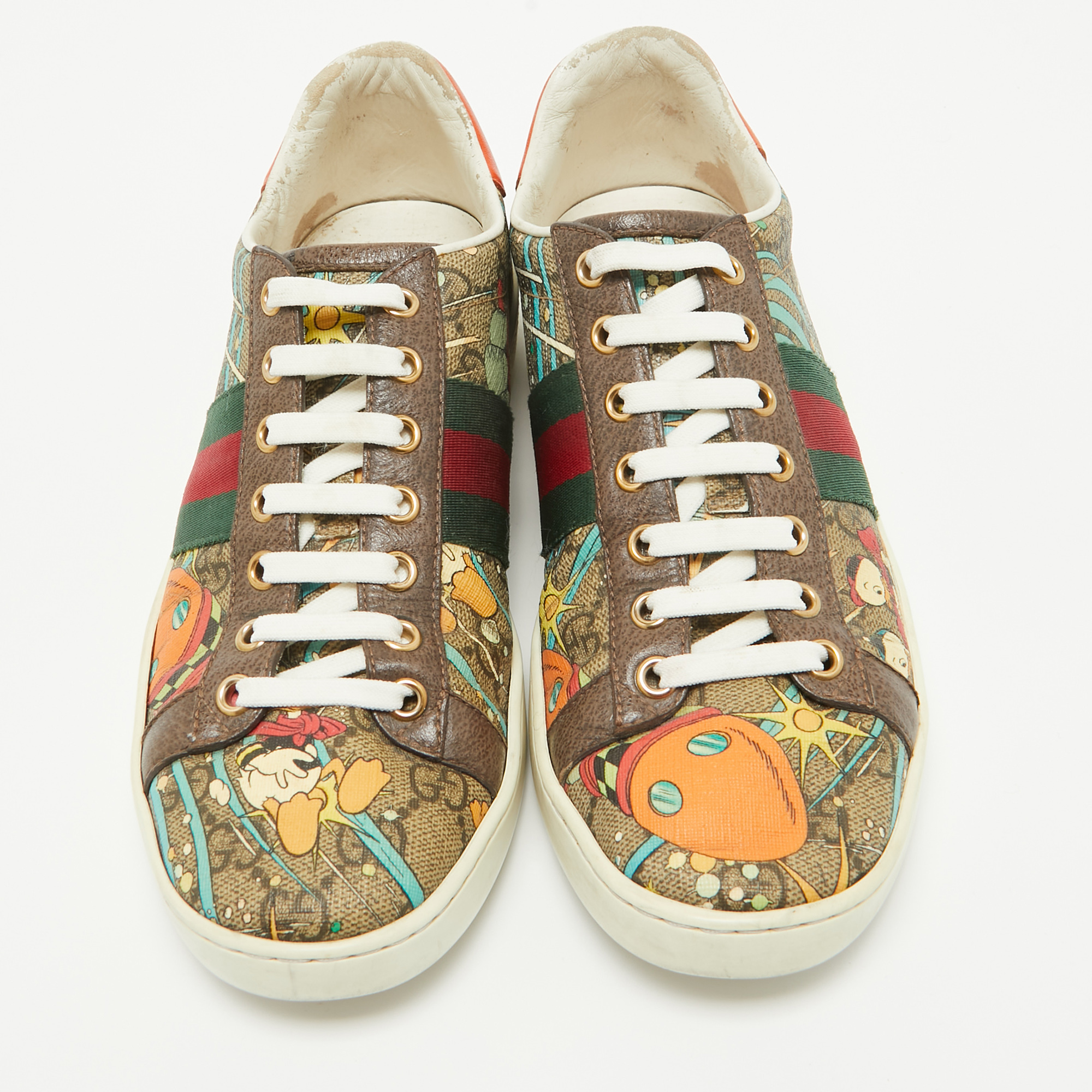 Gucci Multicolor Leather And Canvas Graphic Print Ace Sneakers Size 37
