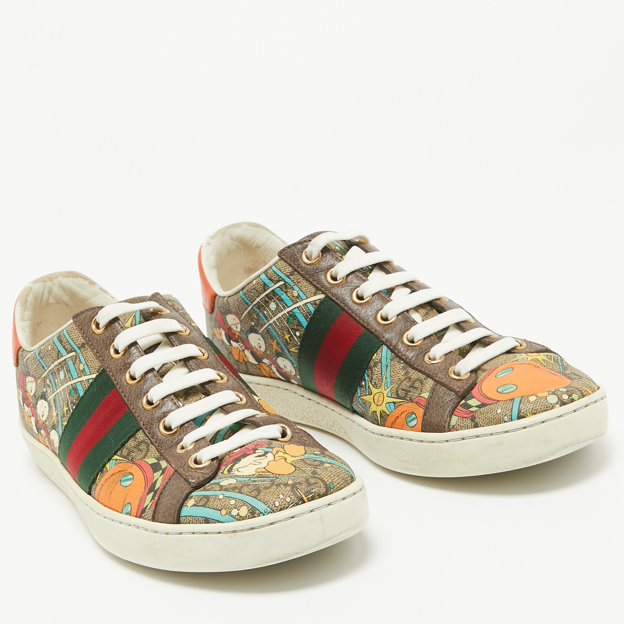 Gucci Multicolor Leather And Canvas Graphic Print Ace Sneakers Size 37