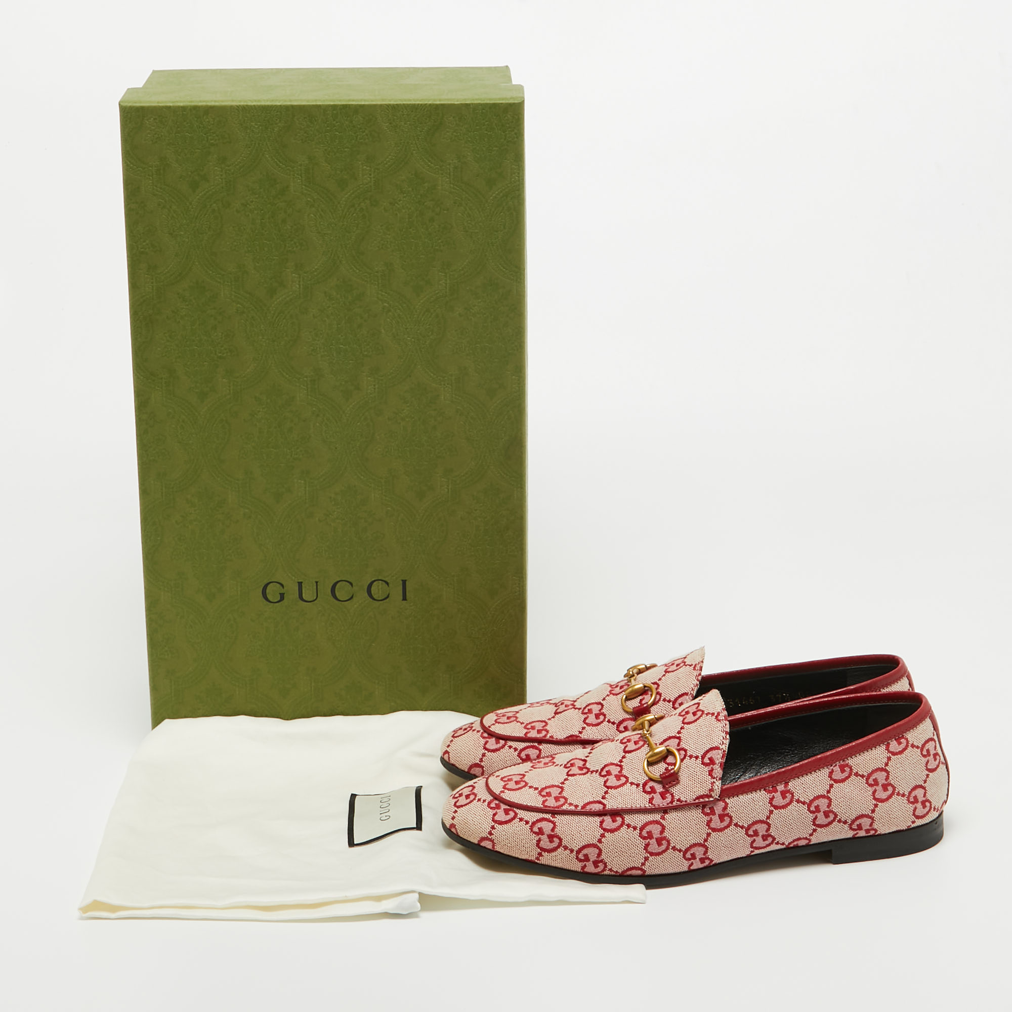 Gucci Pink/Red GG Canvas Jordaan Horsebit Loafers Size 37.5