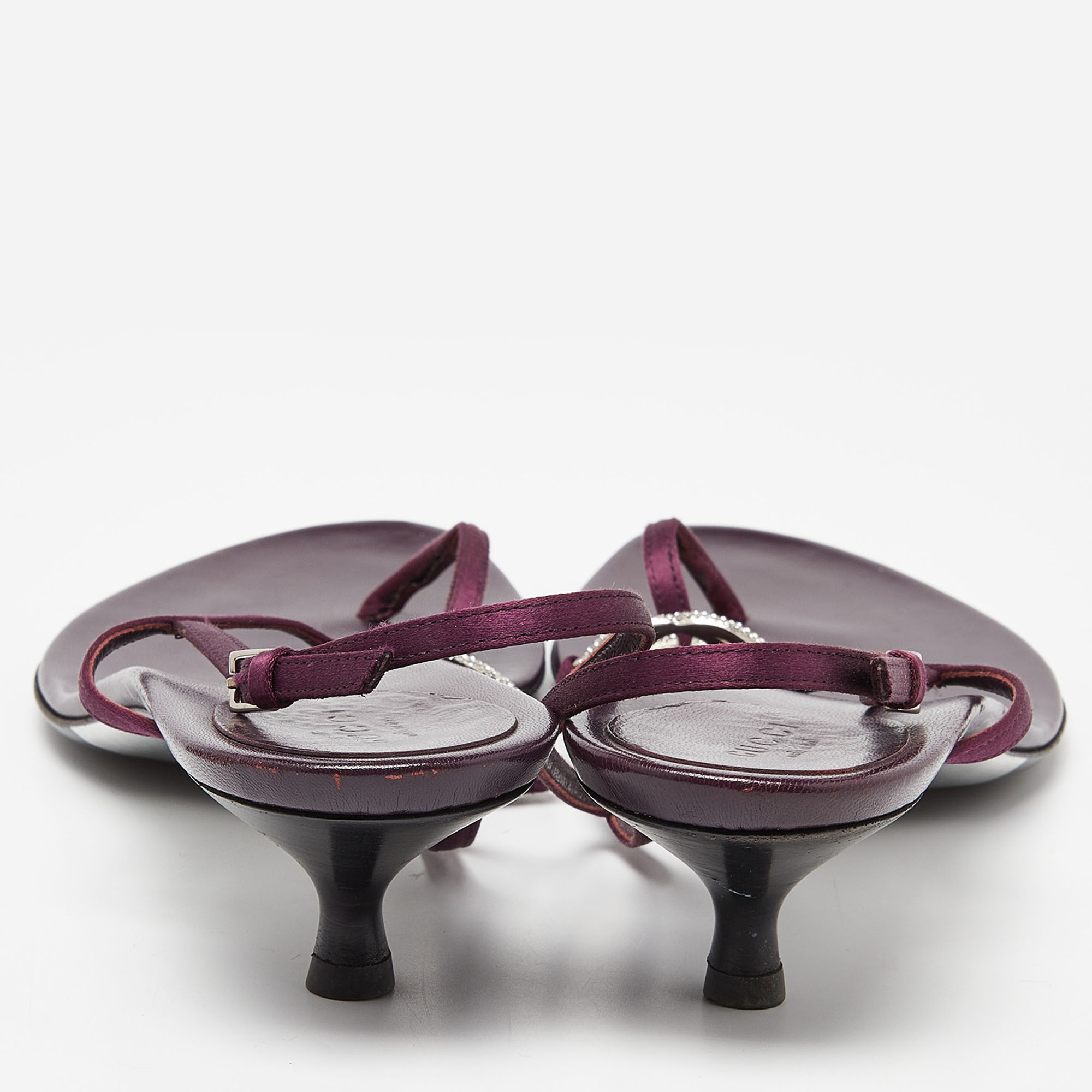 Gucci Purple Satin Crystal Embellished Interlocking G Thong Sandals Size 41.5