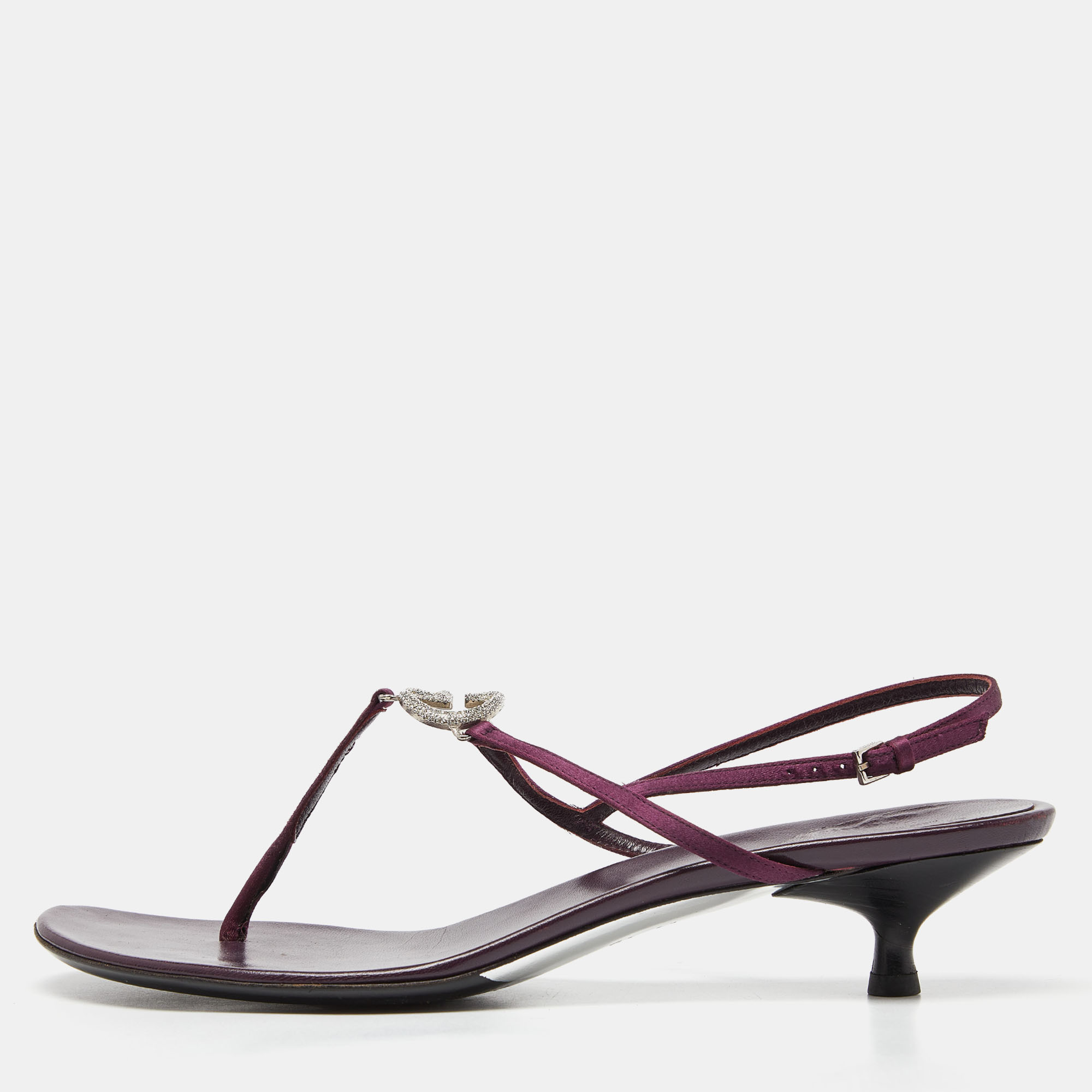 Gucci Purple Satin Crystal Embellished Interlocking G Thong Sandals Size 41.5
