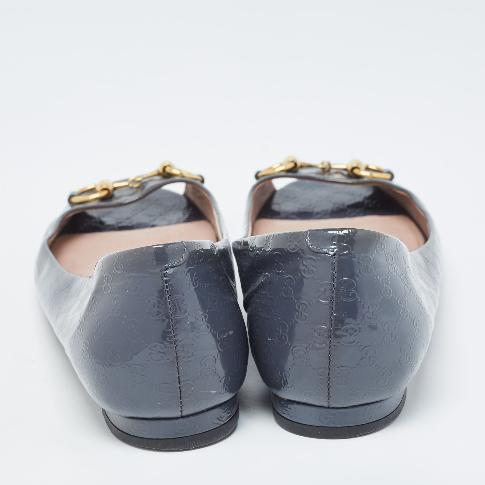 Gucci Grey Patent Microguccima  Horsebit Ballet Flats Size 39.5