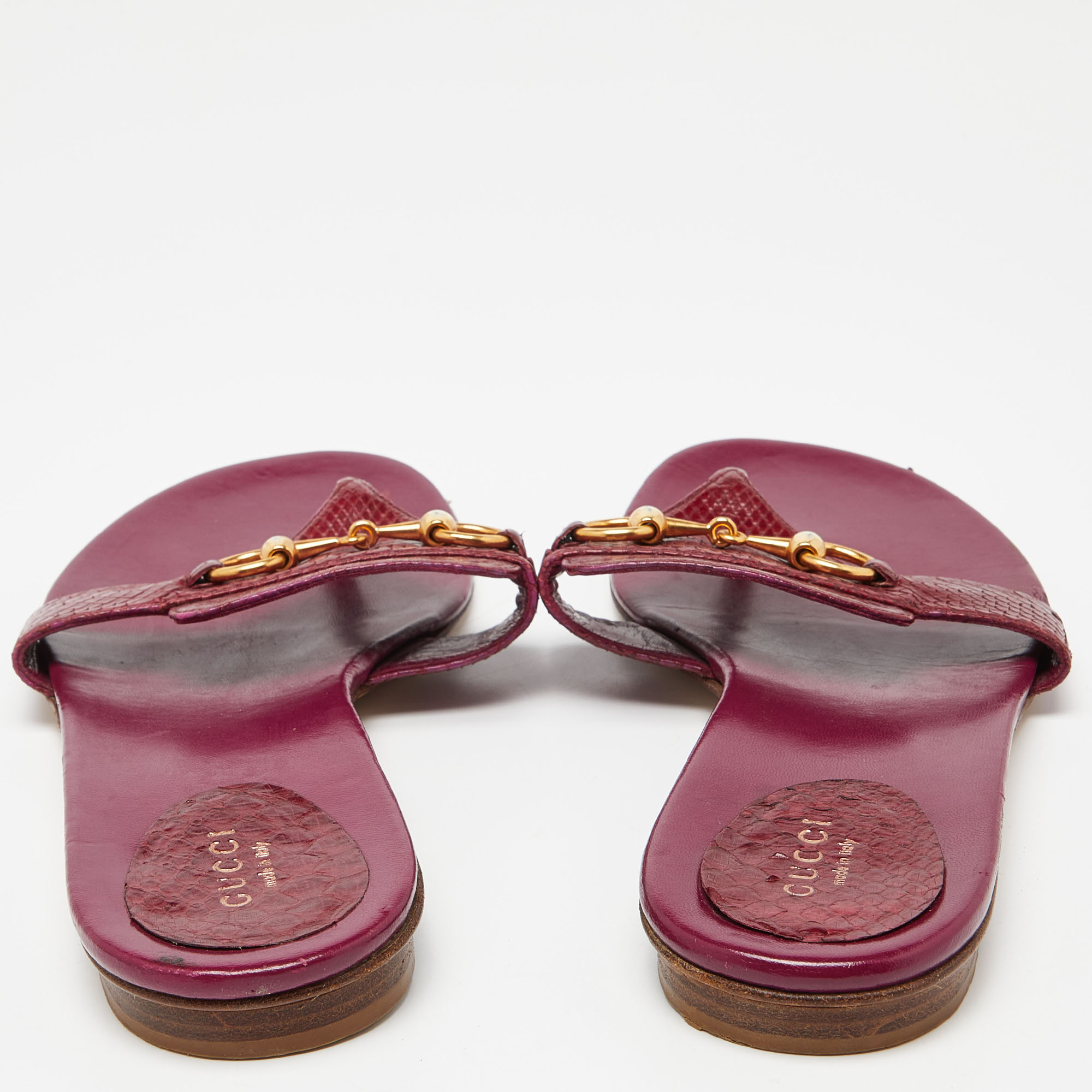 Gucci Pink Watersnake Leather Horsebit Thong Flat Sandals Size 41