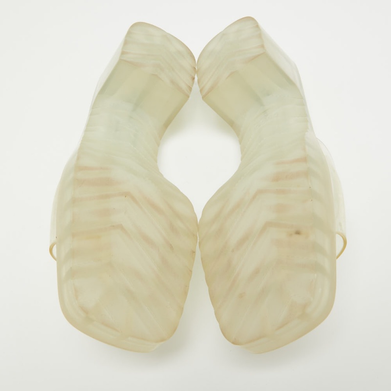 Gucci Transparent PVC Embossed Logo Block Heel Slide Sandals Size 40.5