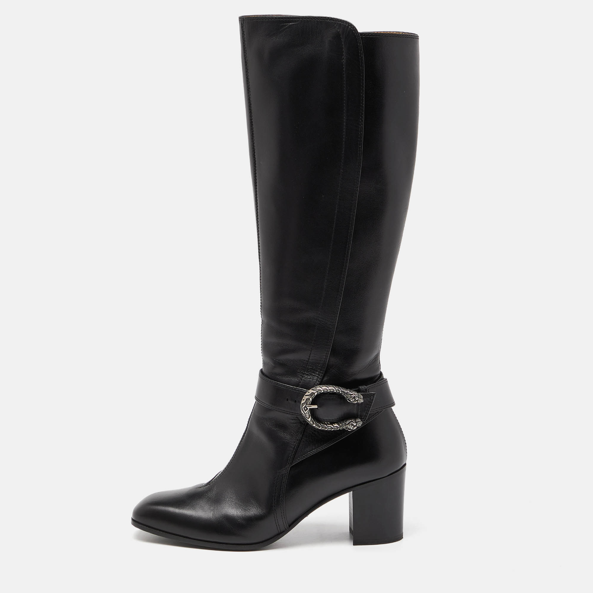 Gucci Black Leather Dionysus Elizabeth Calf Boots Size 38