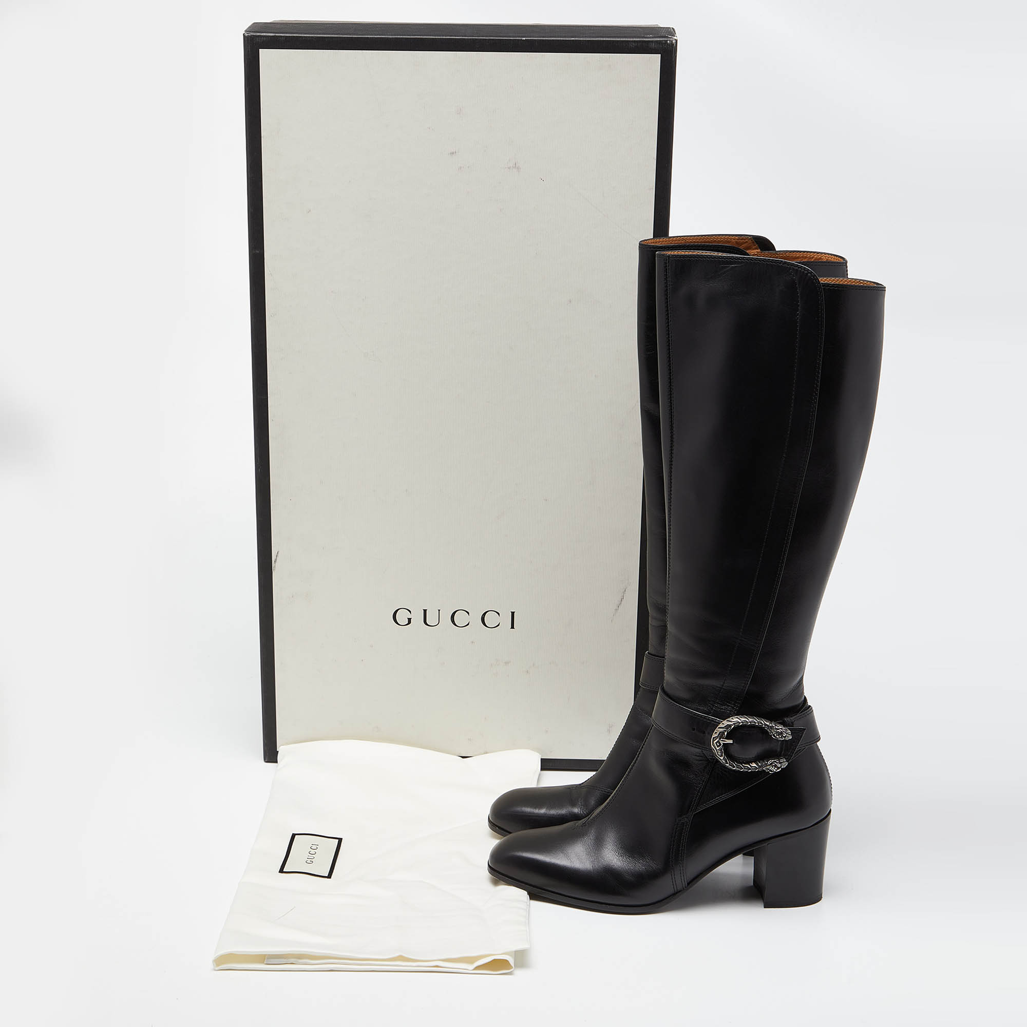 Gucci Black Leather Dionysus Elizabeth Calf Boots Size 38