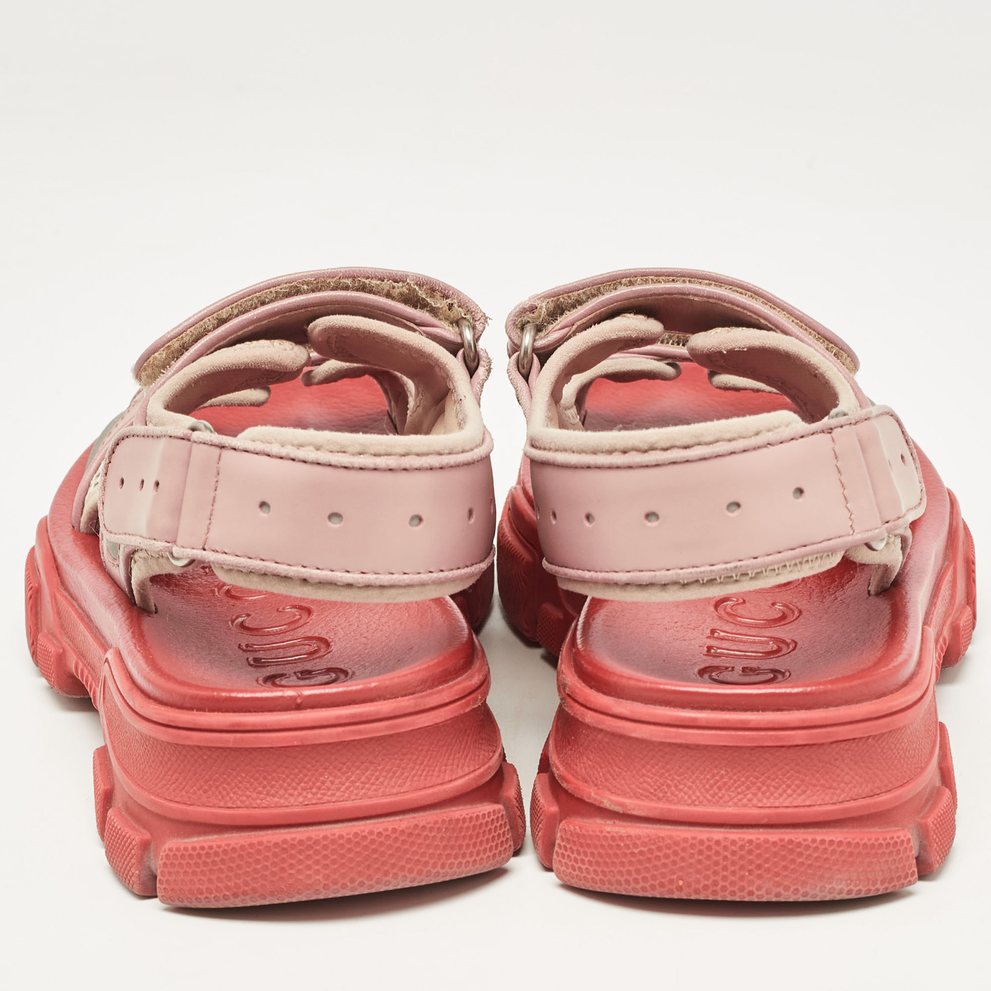 Gucci Beige/White Leather And Mesh Sega Velcro Slingback Sandals Size 36