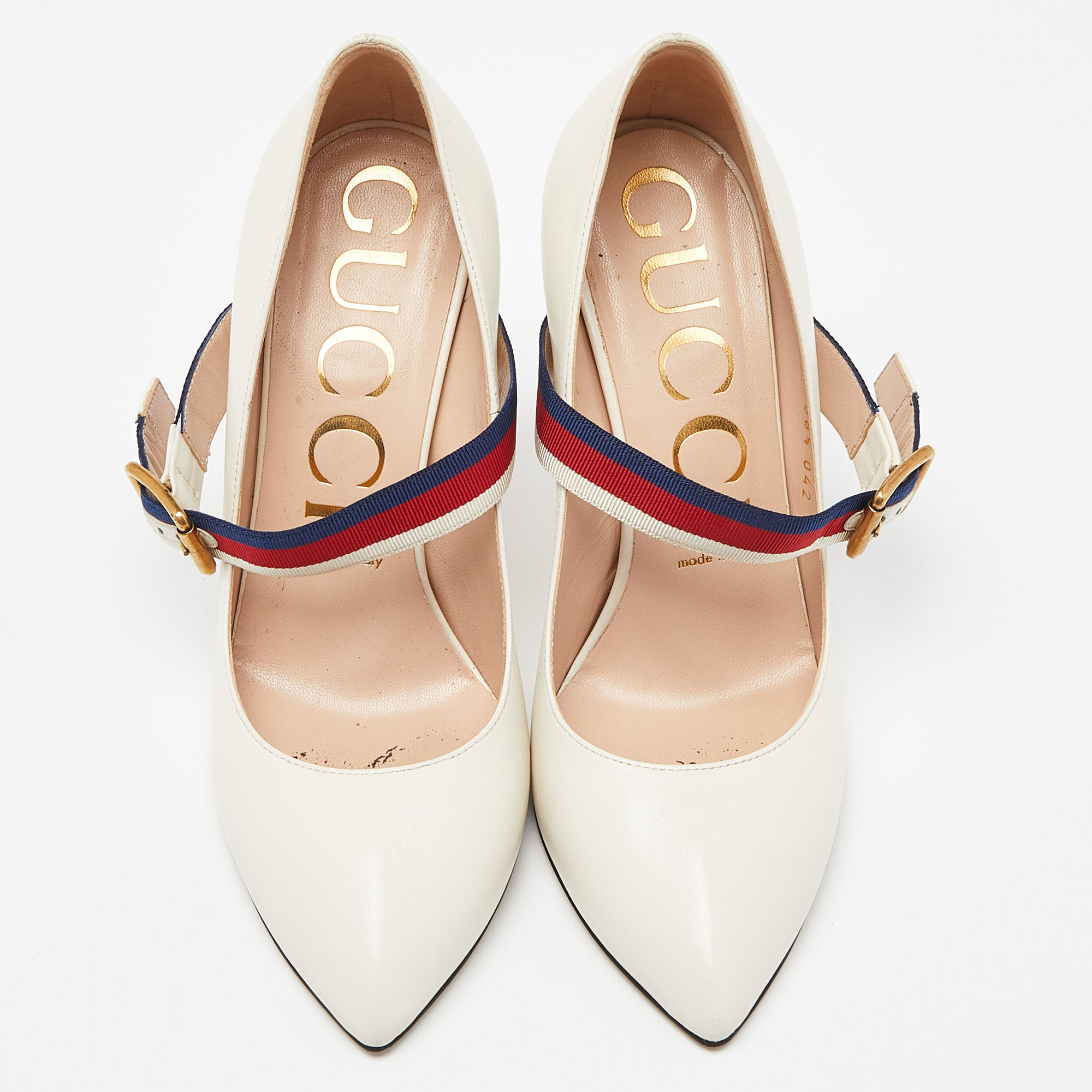 Gucci Cream Leather Sylvie Mary Jane Pumps Size 38.5