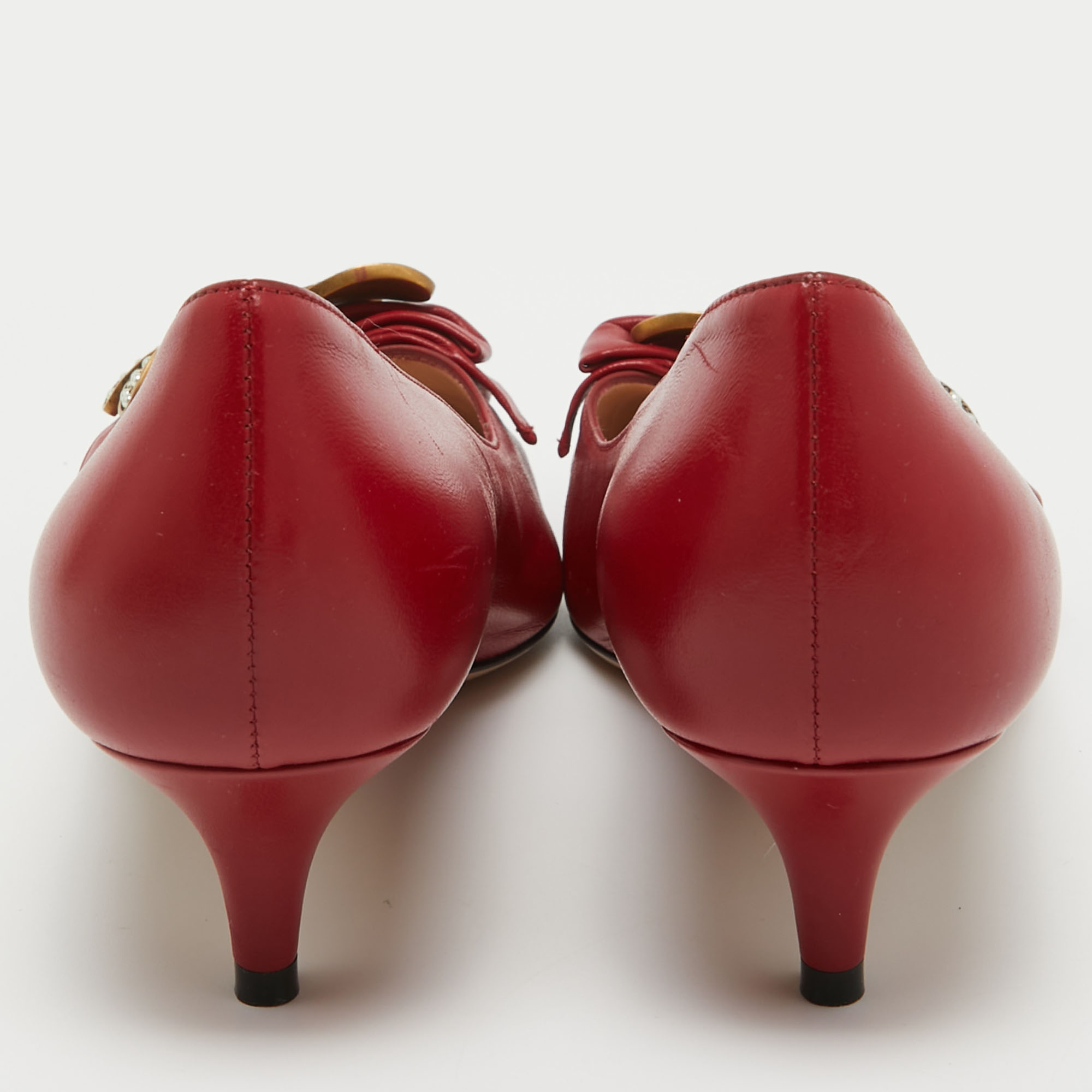 Gucci Red Leather Queen Margaret Bow Pumps Size 39
