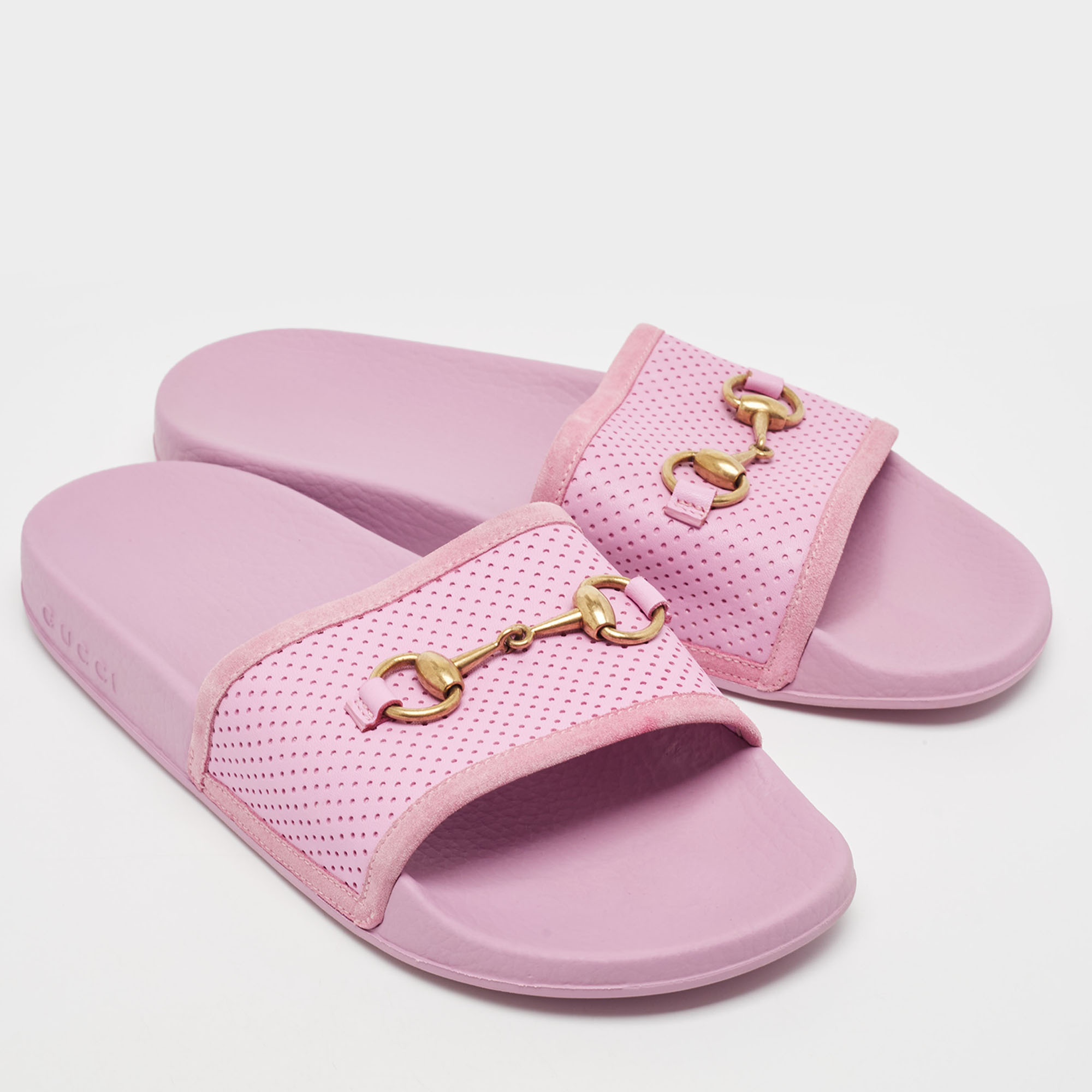 Gucci Purple Perforated Leather Horsebit Slides Size 39