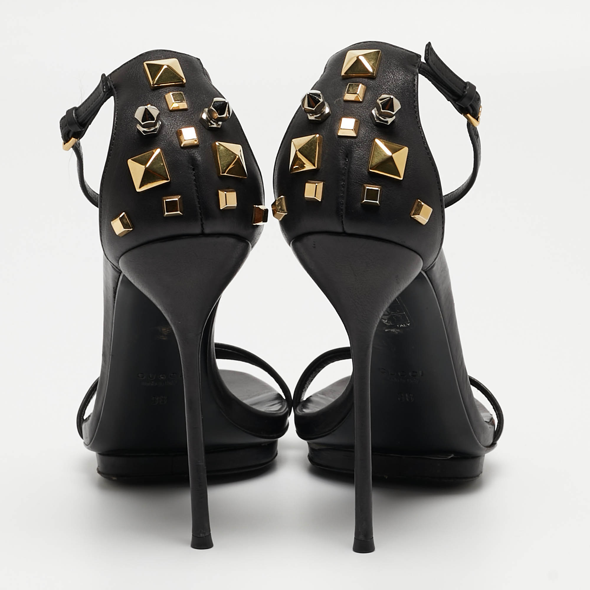 Gucci Black Leather Studded Ankle Strap Sandals Size 38