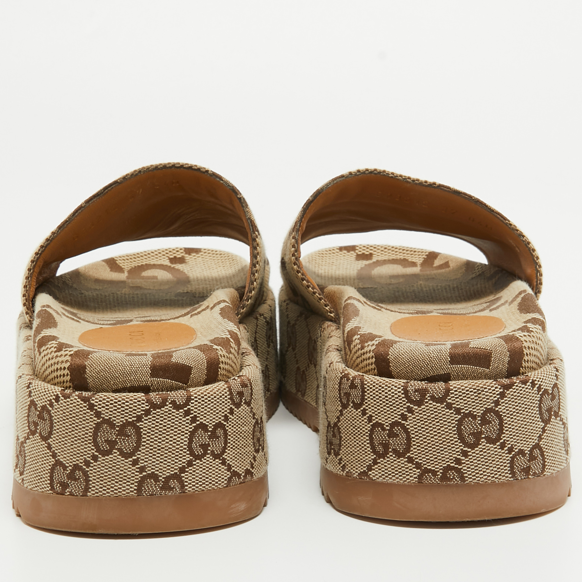 Gucci Brown/Beige GG Canvas Platform Slide Sandals Size 37