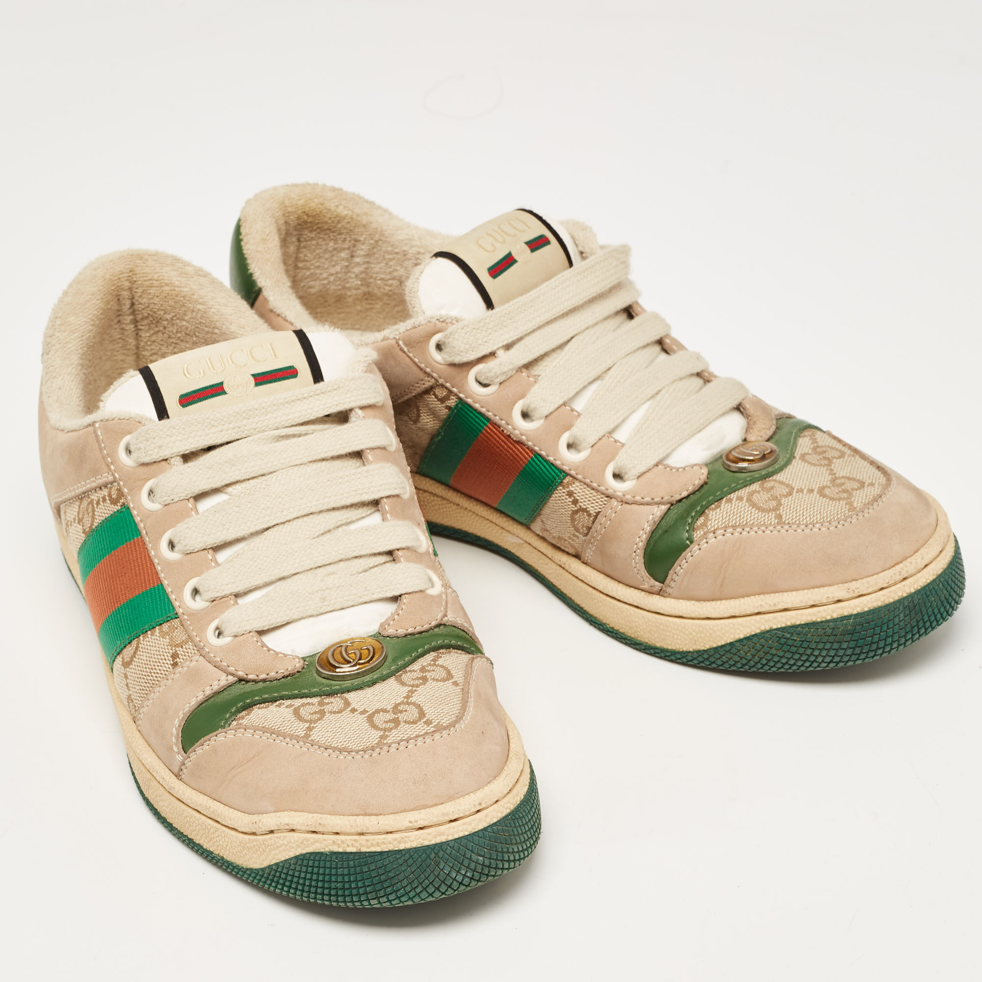 Gucci Multicolor Nubuck And Leather Screener Sneakers Size 37