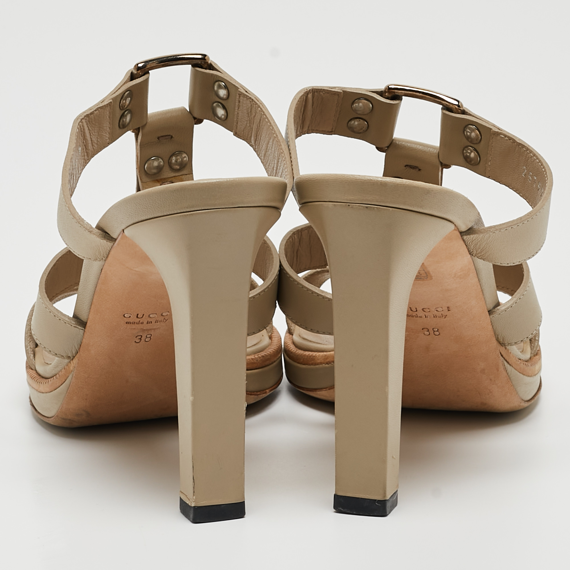 Gucci Beige Leather Strappy Slide Sandals Size 38