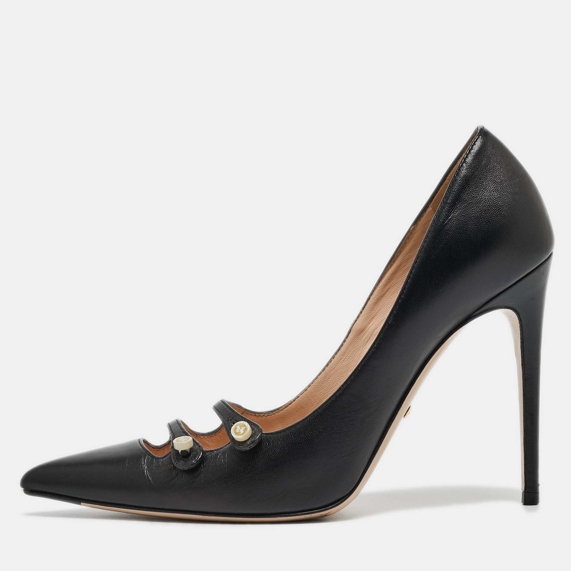 Gucci black leather aneta pointed pumps size 37