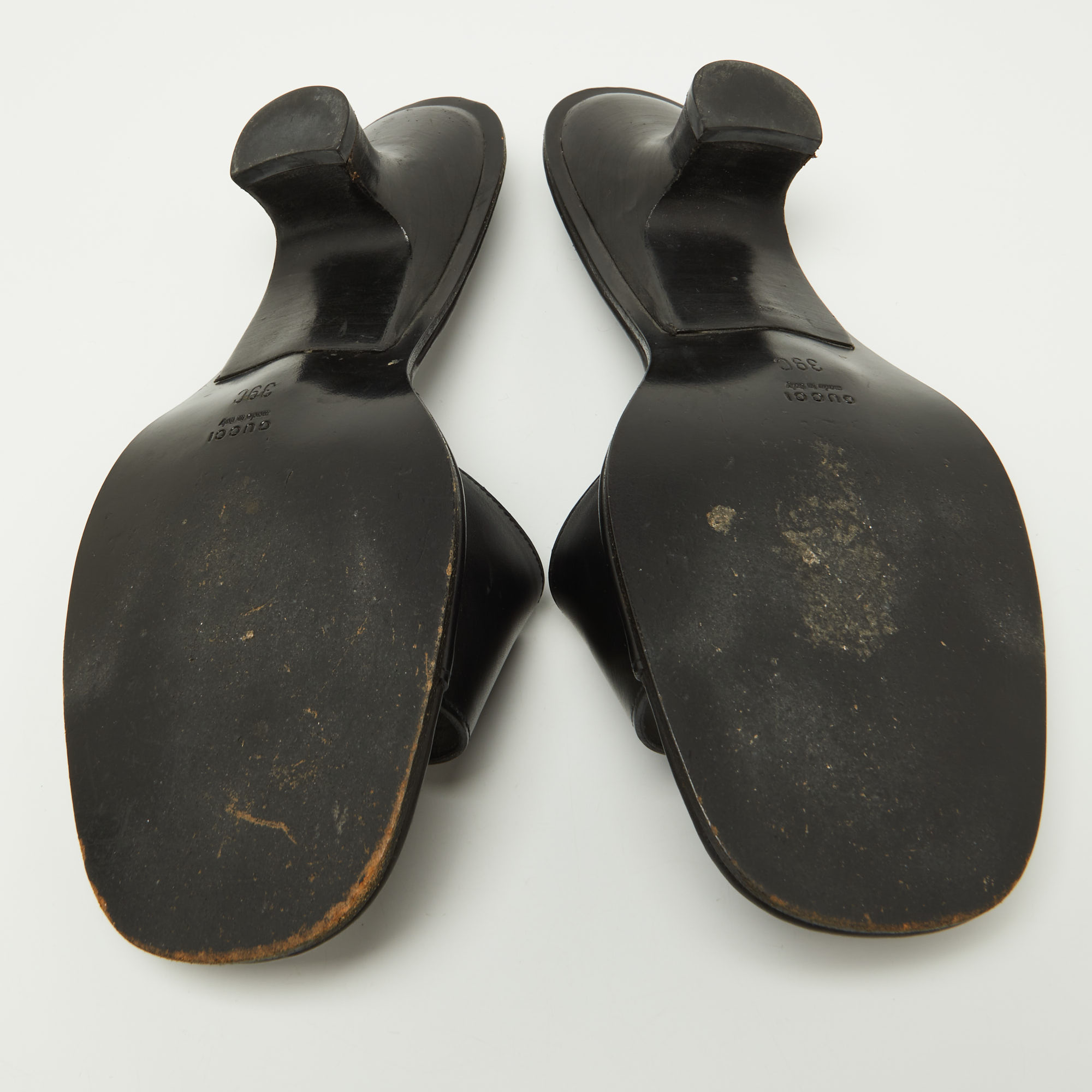 Gucci Black Leather Slide Sandals Size 39