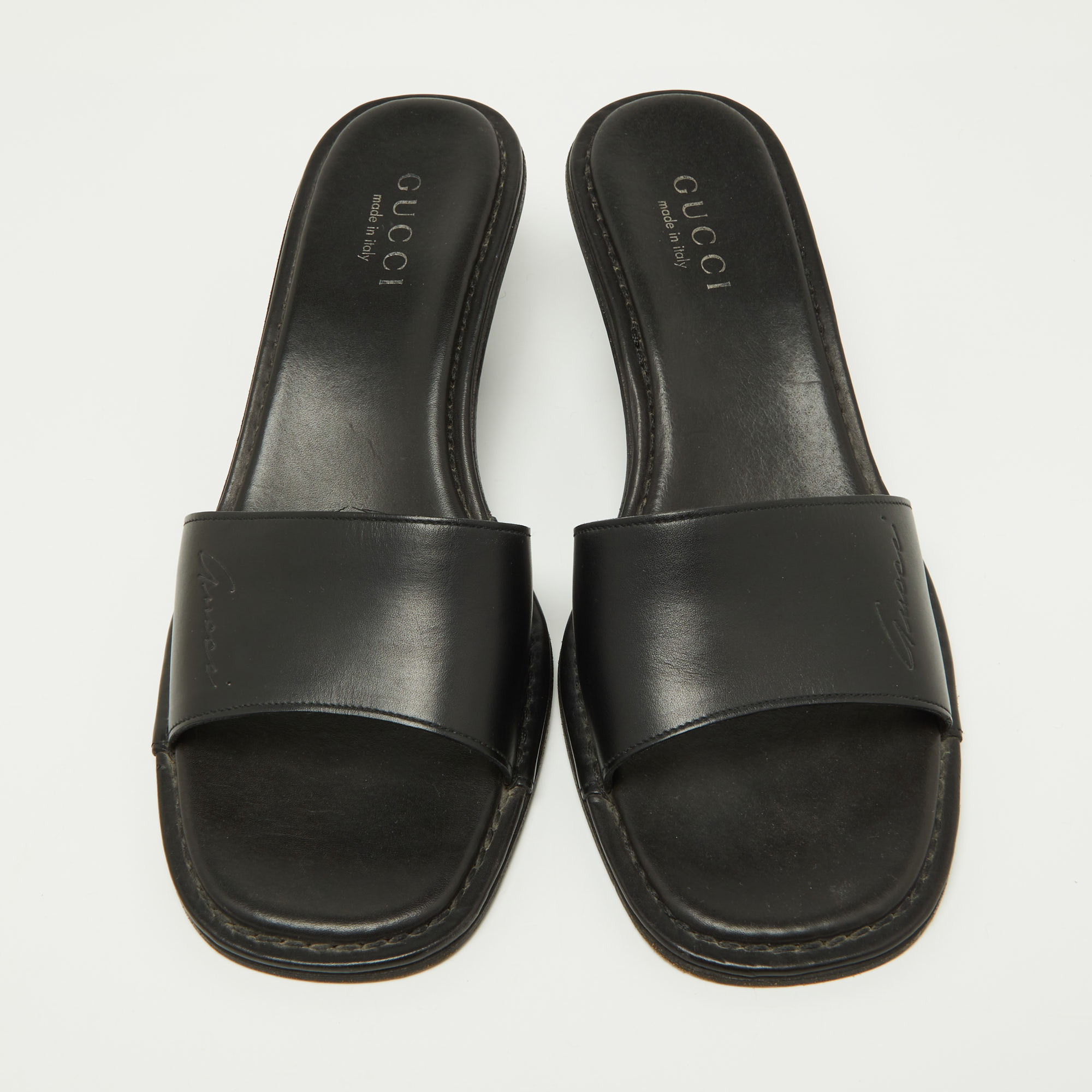 Gucci Black Leather Slide Sandals Size 39