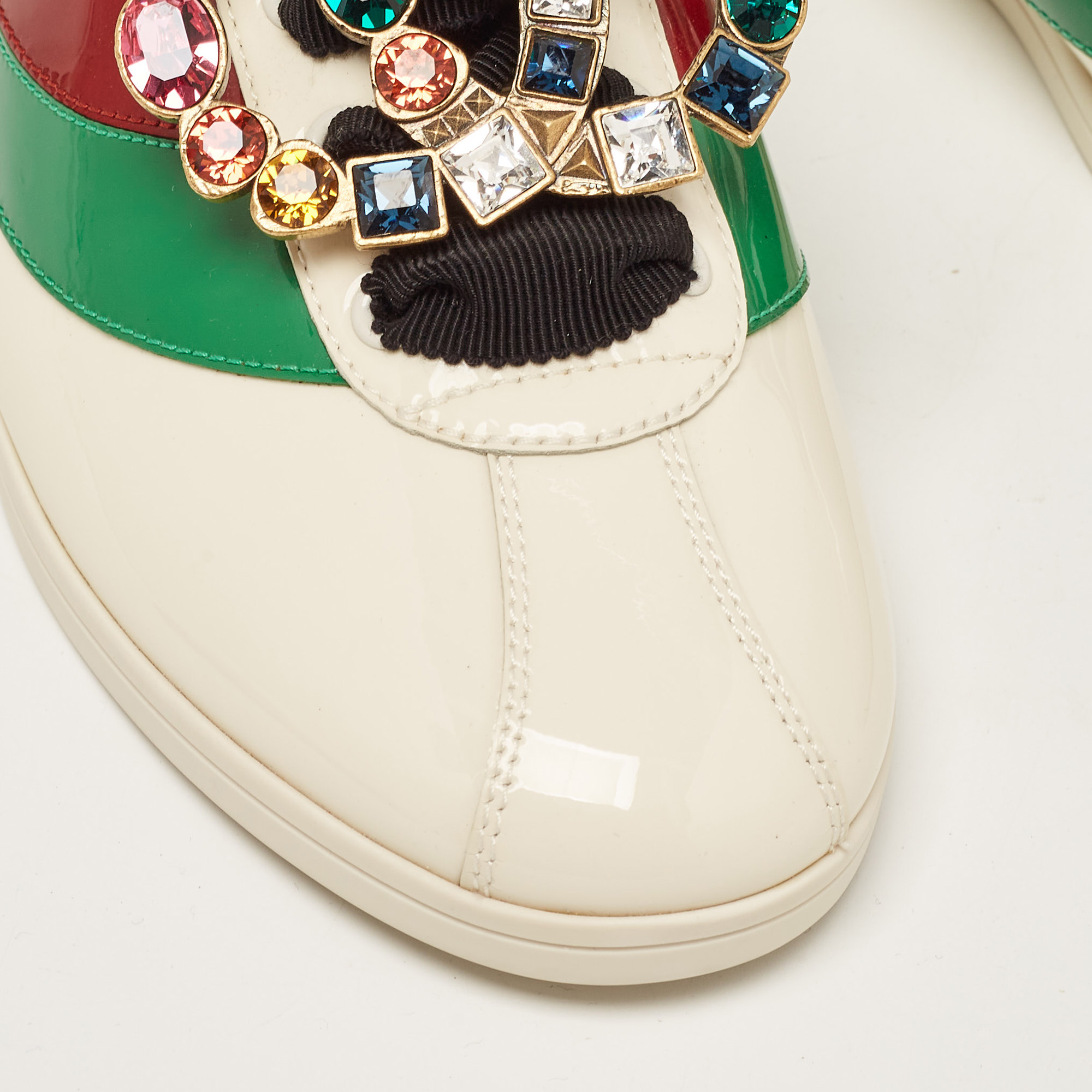 Gucci Tricolor Patent Falacer Crystal Embellished Low Top  Sneakers Size 38