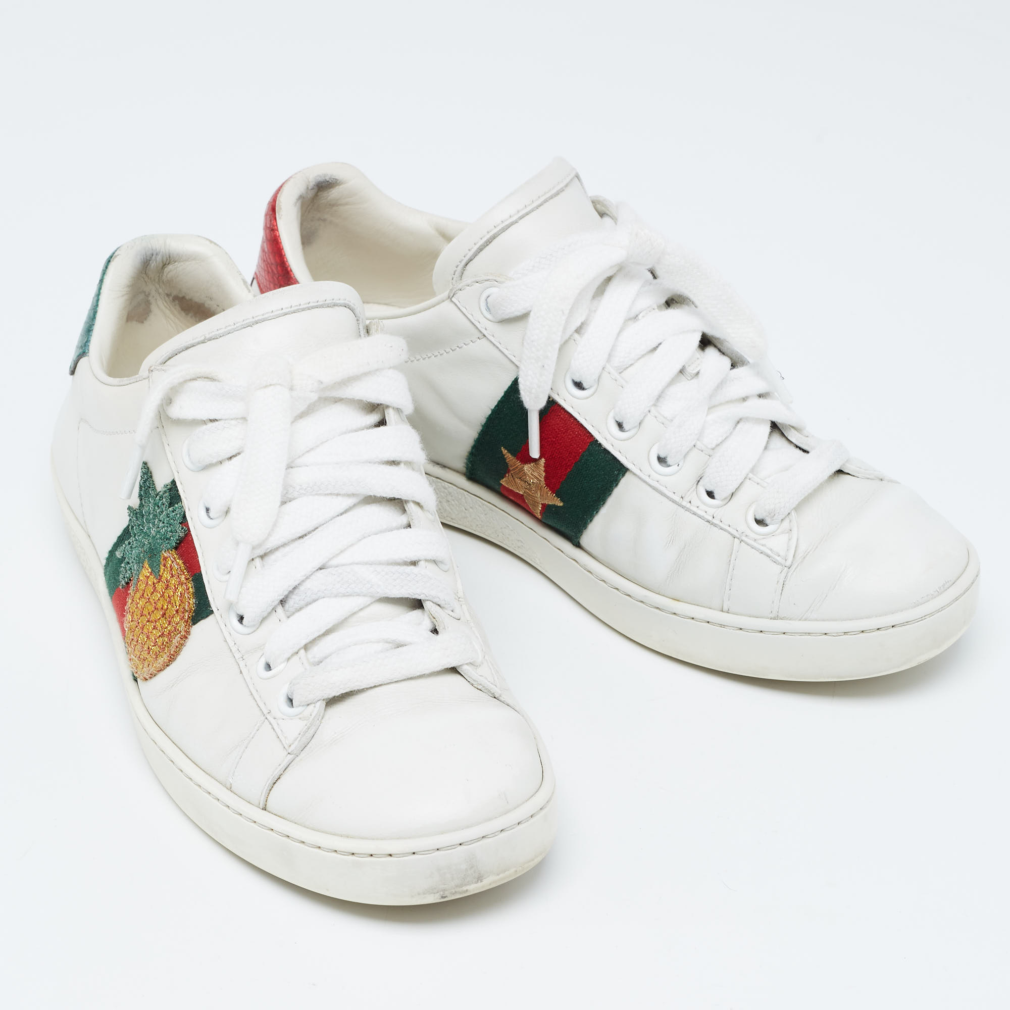 Gucci White Leather Web Ace Sneakers Size 34.5