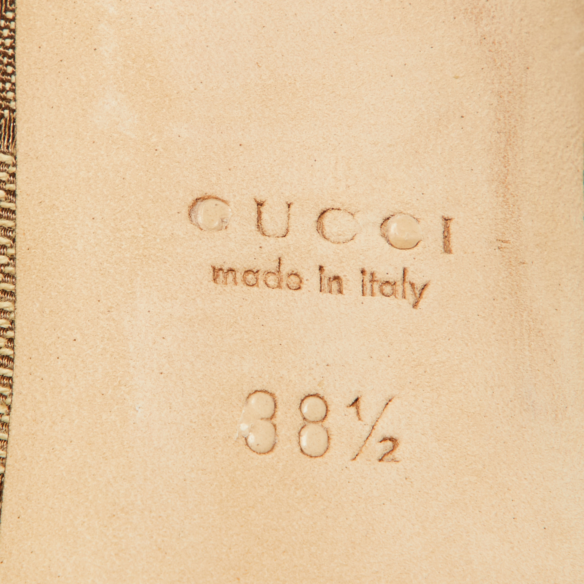 Gucci Beige/Brown GG Canvas Hollywood Horsebit Peep Toe Pumps Size 38.5