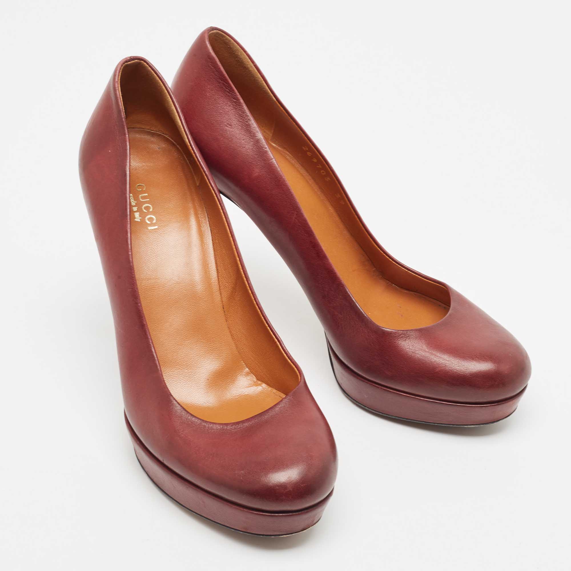 Gucci Burgundy Leather Round Toe Platform Pumps Size 39