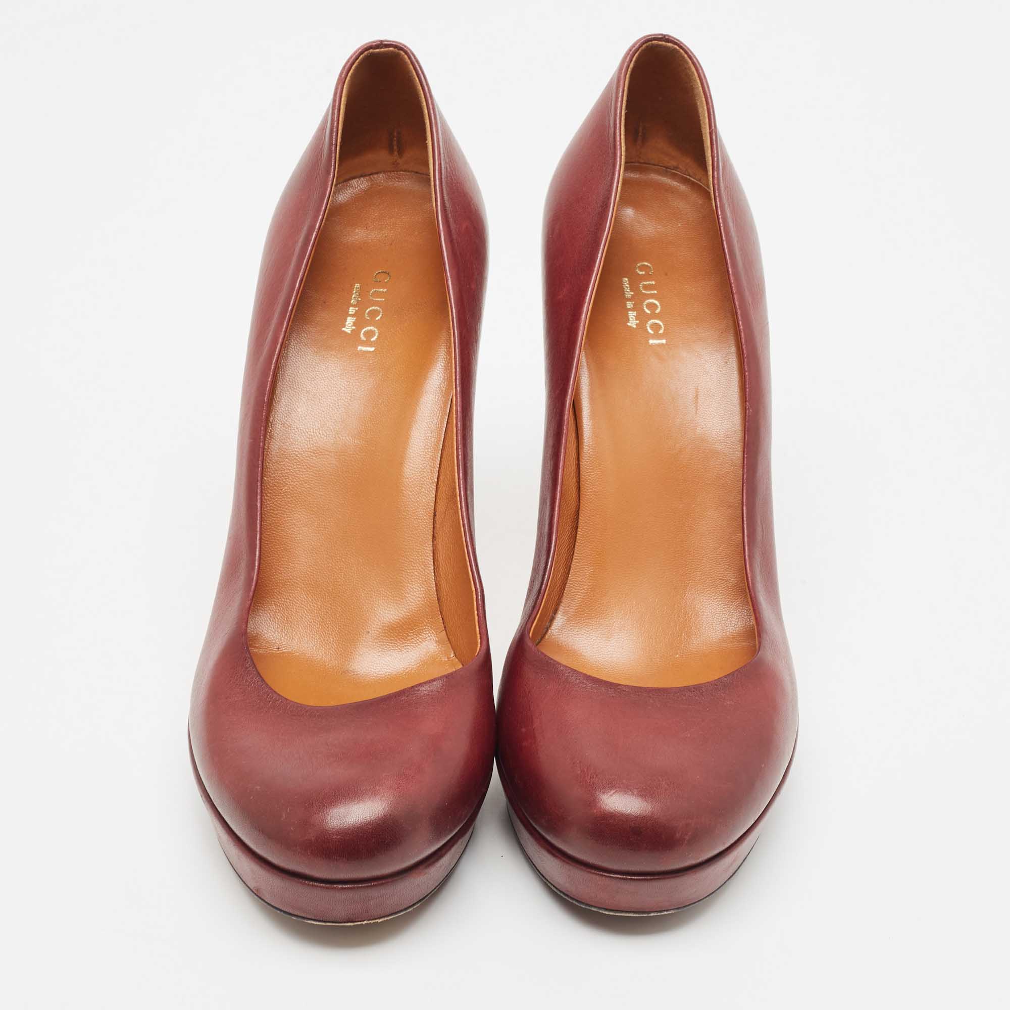 Gucci Burgundy Leather Round Toe Platform Pumps Size 39