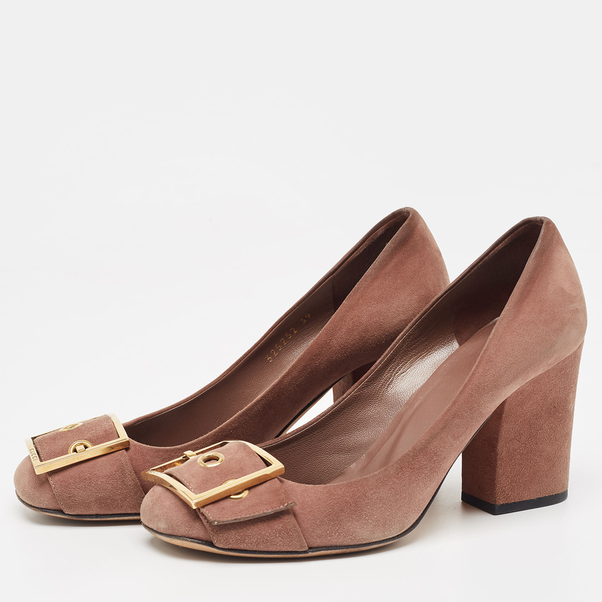 Gucci Brown Suede Buckle Detail Block Heel Pumps Size 39