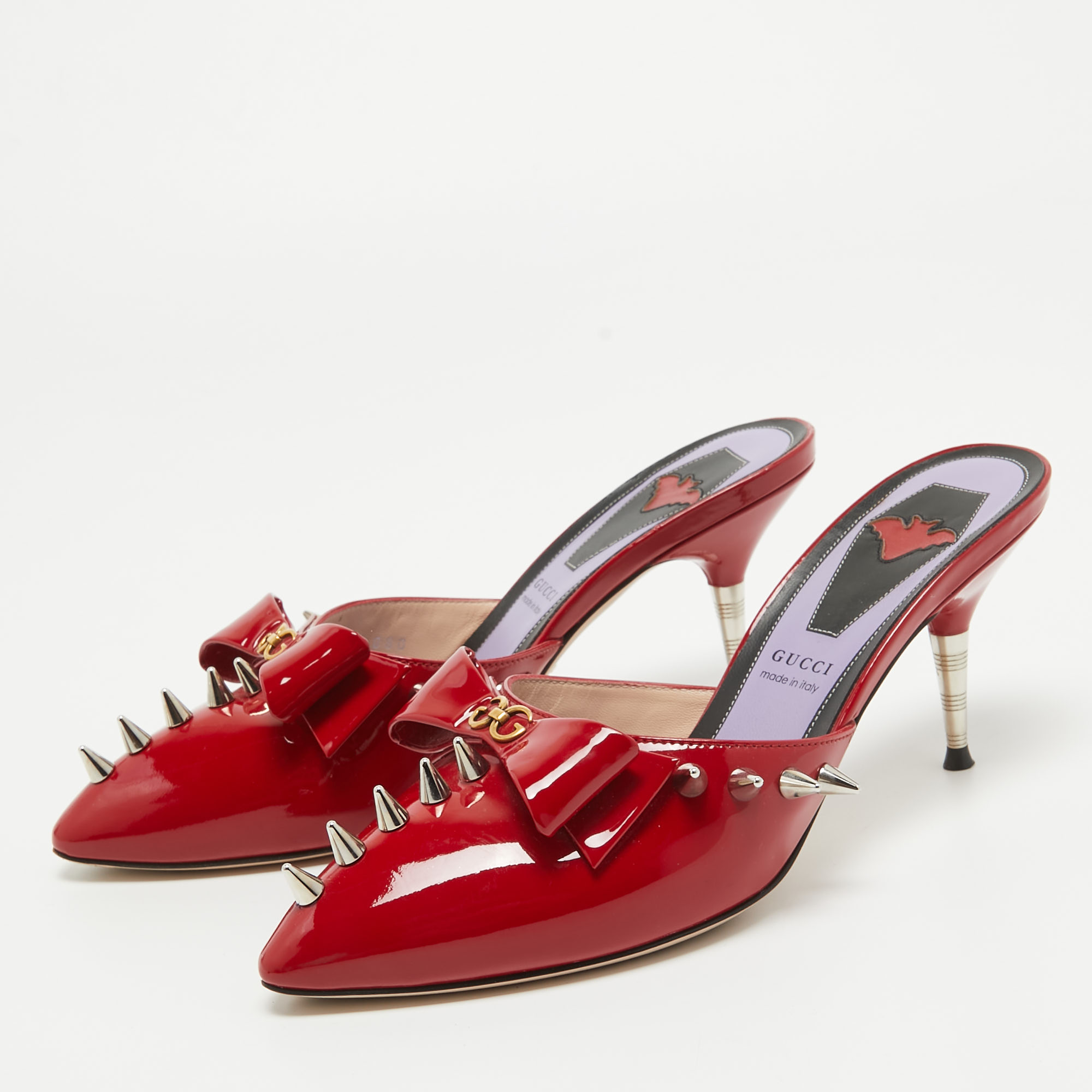 Gucci Red Patent Leather Sadie Mules Size 37.5