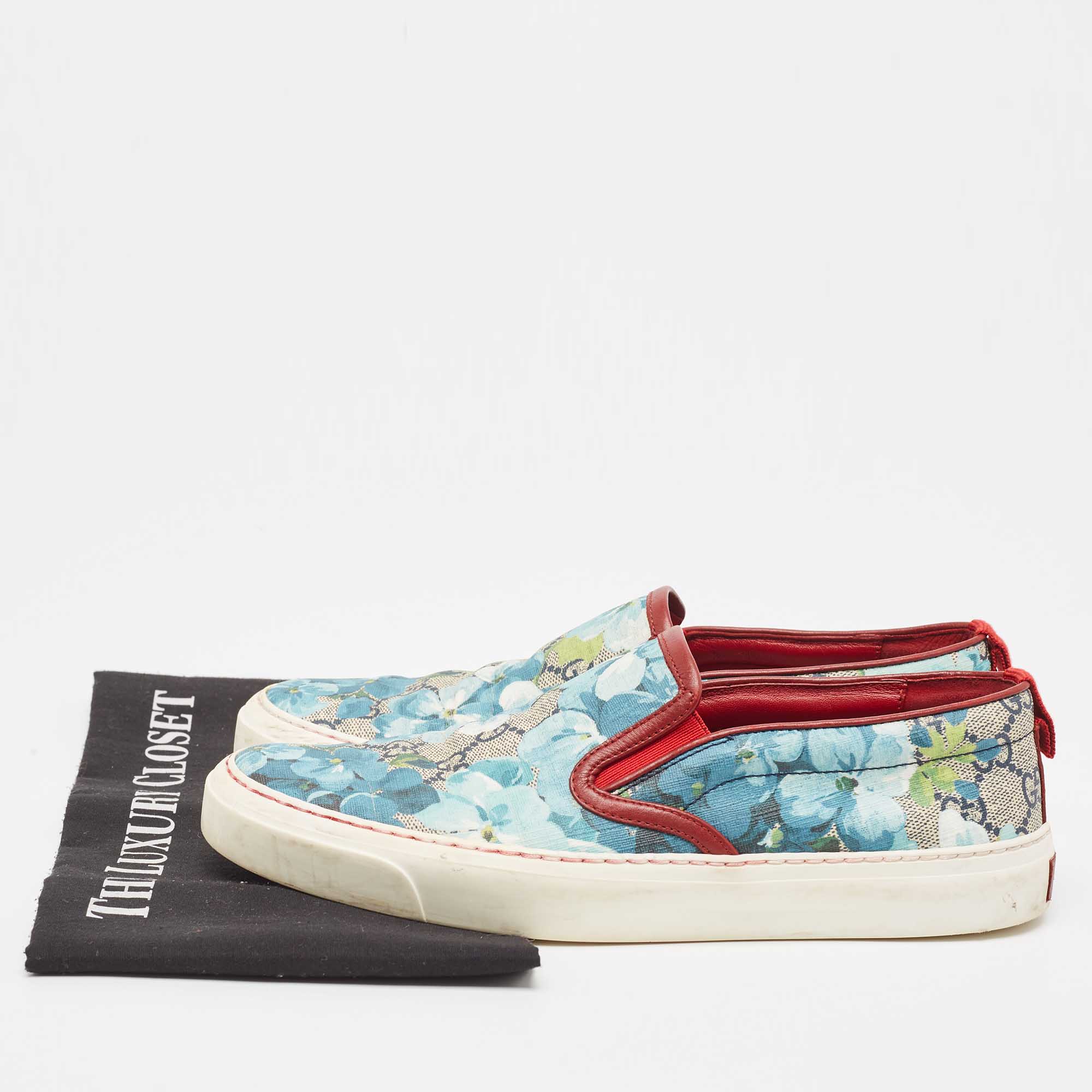 Gucci Multicolor GG Supreme Blooms Printed Canvas Slip On Sneakers Size 37.5