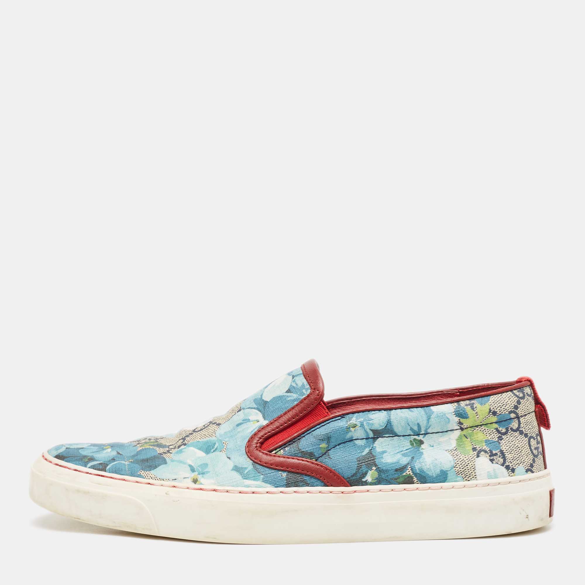 Gucci multicolor gg supreme blooms printed canvas slip on sneakers size 37.5