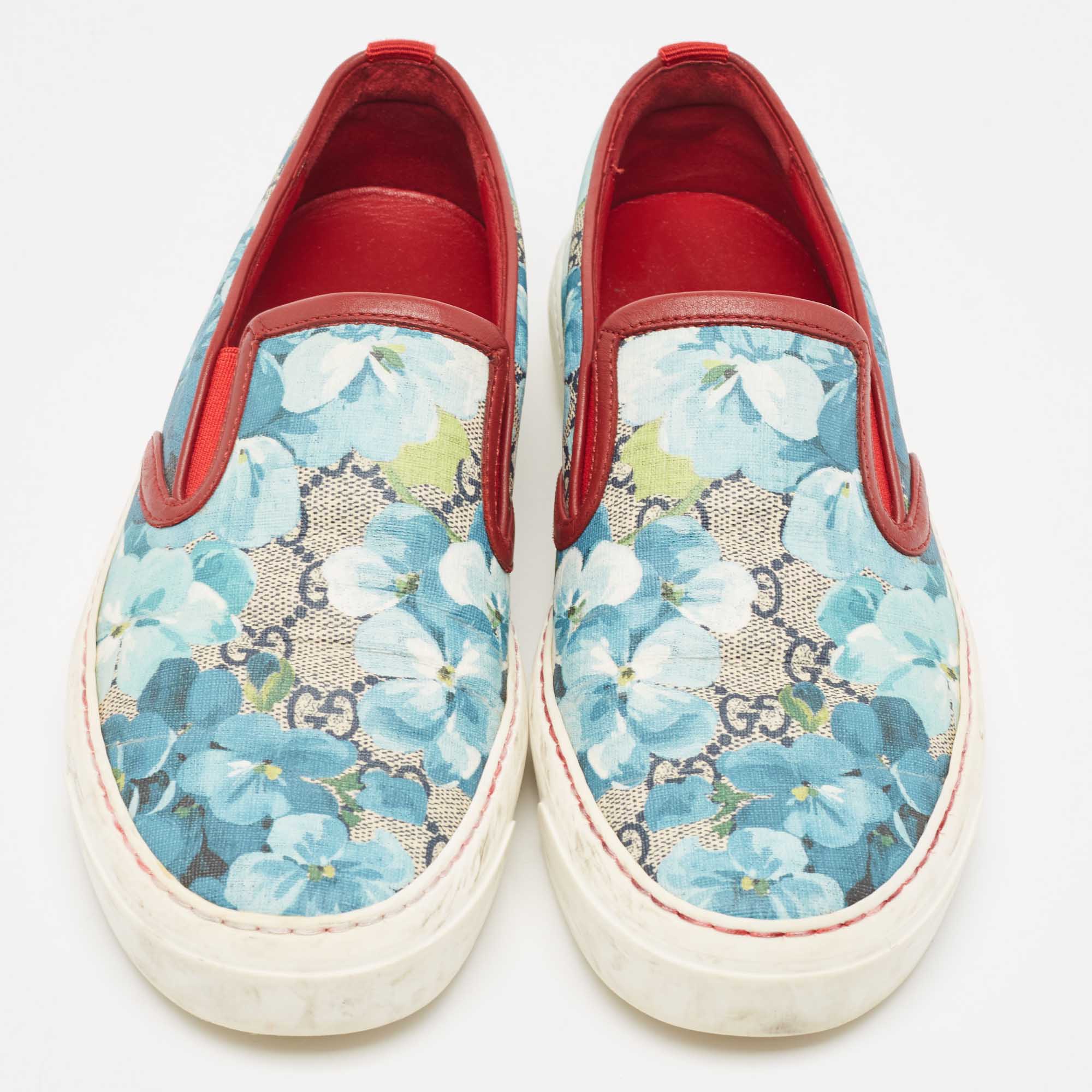 Gucci Multicolor GG Supreme Blooms Printed Canvas Slip On Sneakers Size 37.5