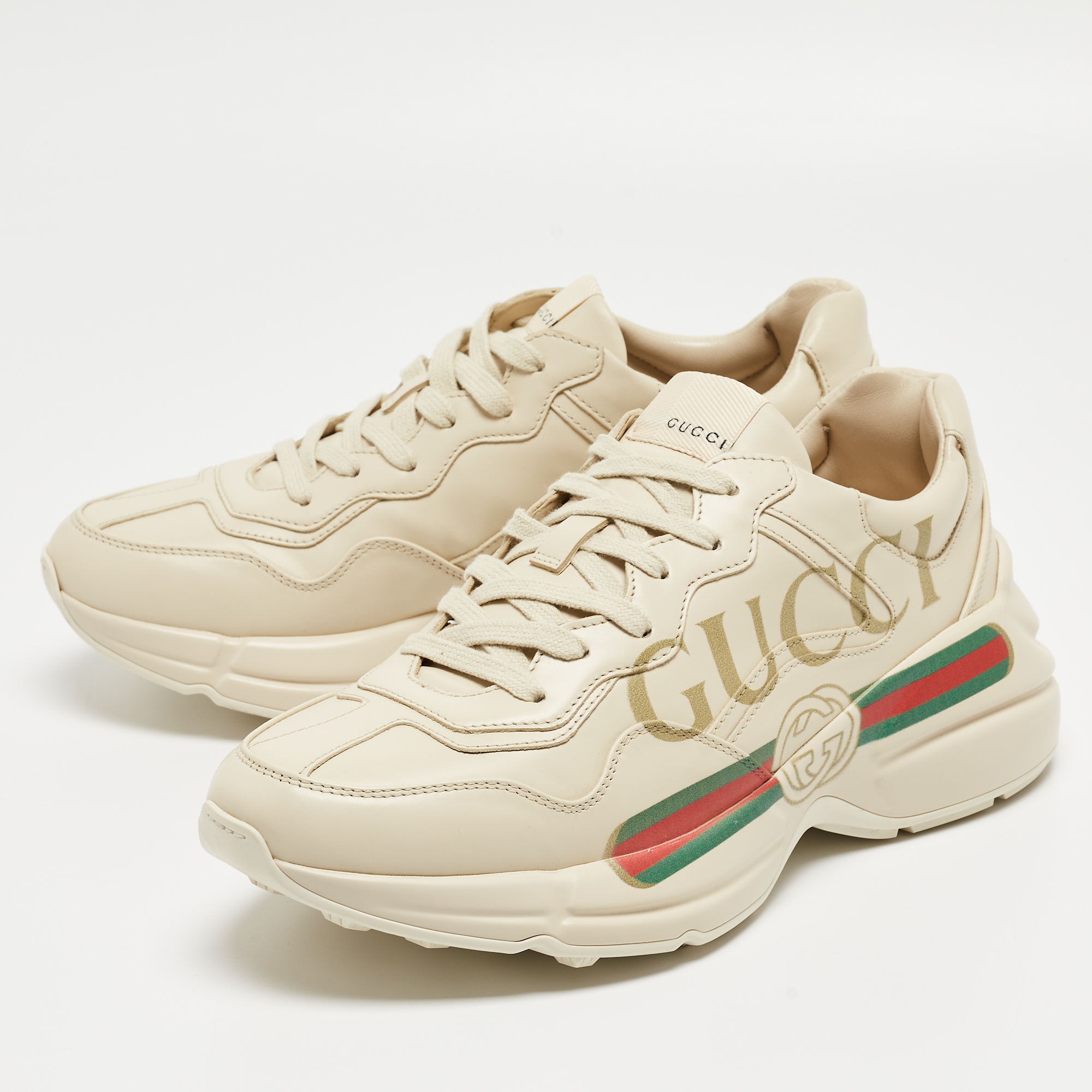 

Gucci Cream Leather Vintage Logo Rhyton Sneakers Size